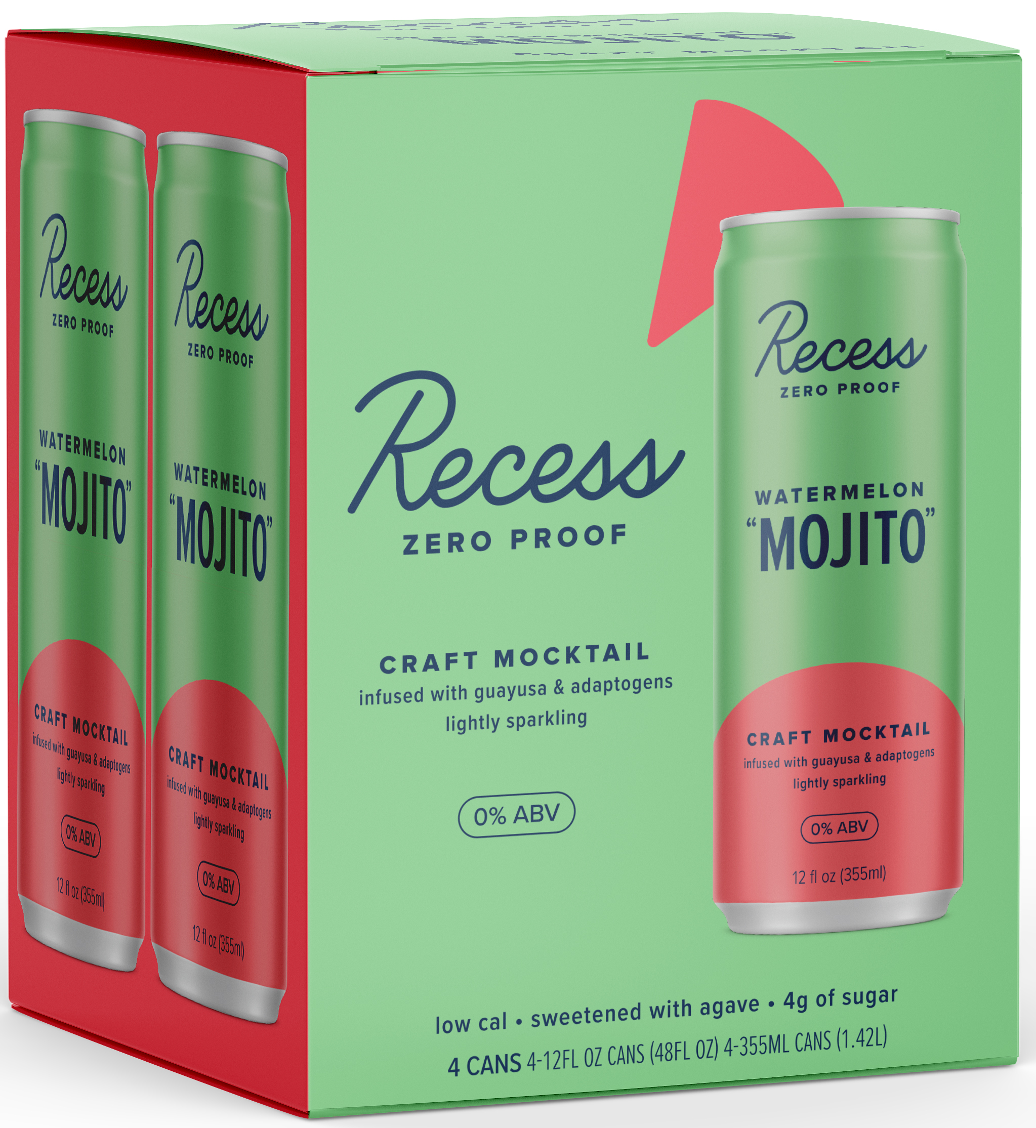 Recess Zero Proof Watermelon Mojito 4pk | 4 pack of 355 ml Can