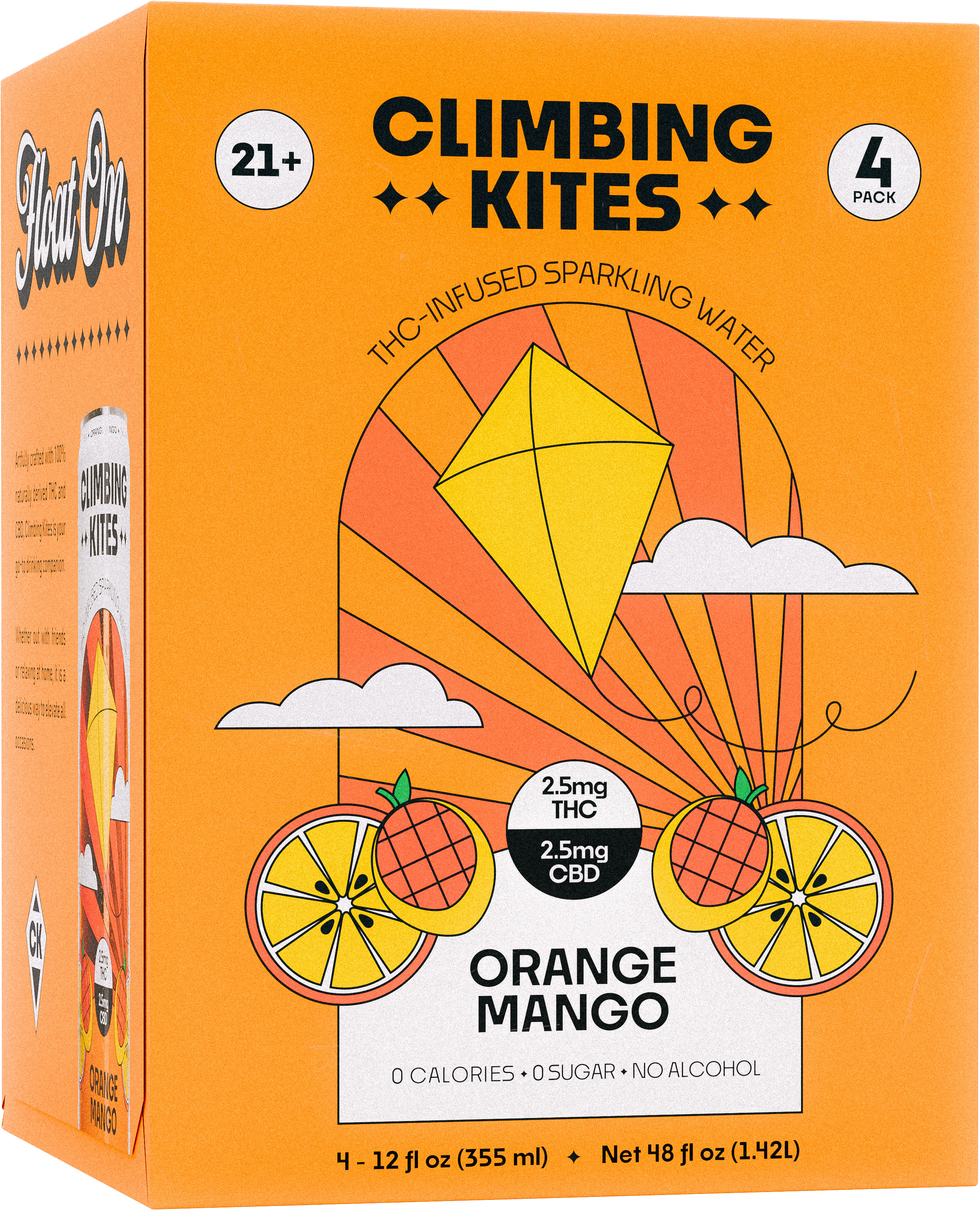 Climbing Kites Orange Mango 2.5mg THC 2.5mg CBD | 4 pack of 12 oz Can