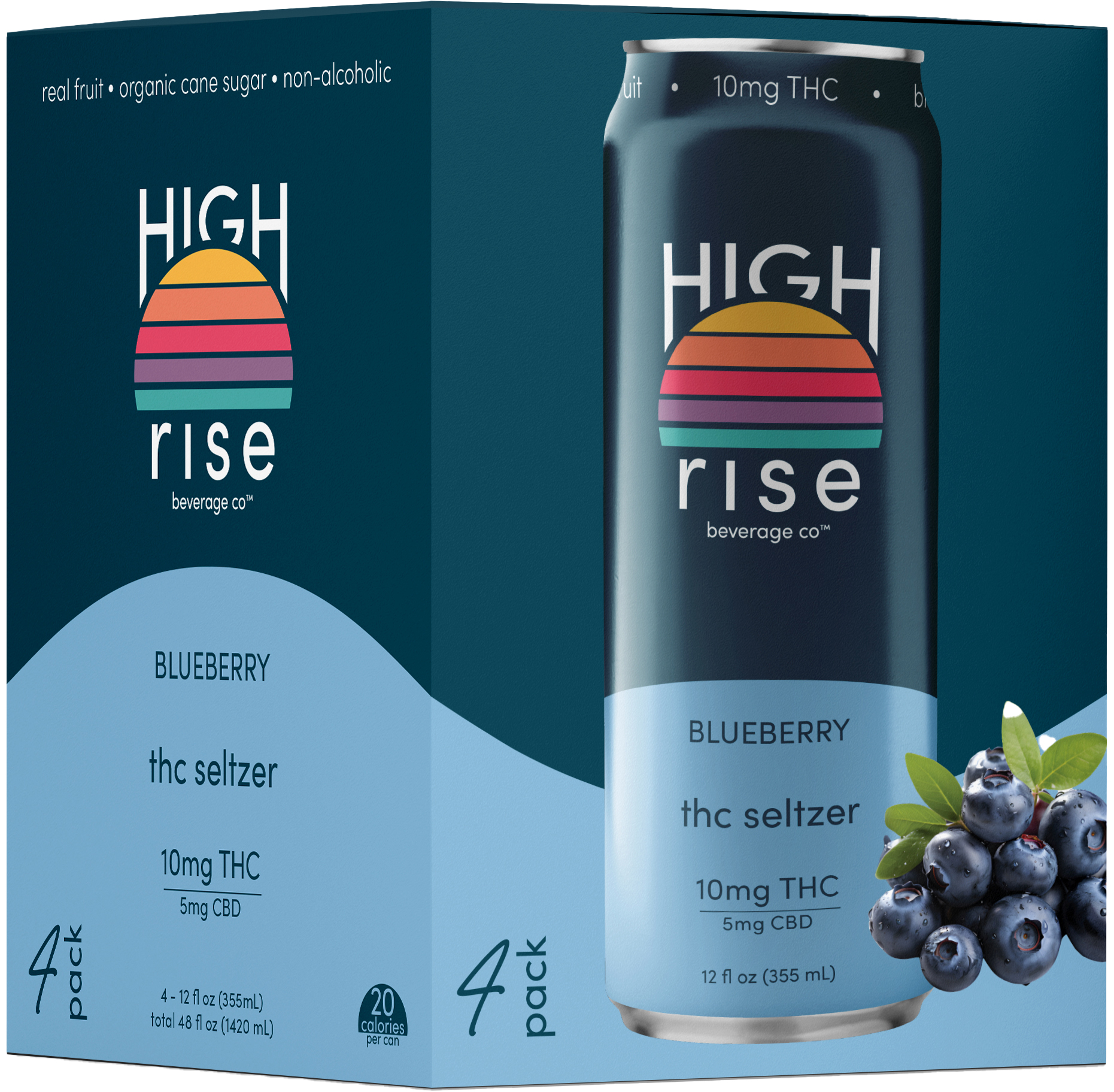 High Rise Blueberry 10mg THC 5mg CBD | 4 pack of 12 oz Can