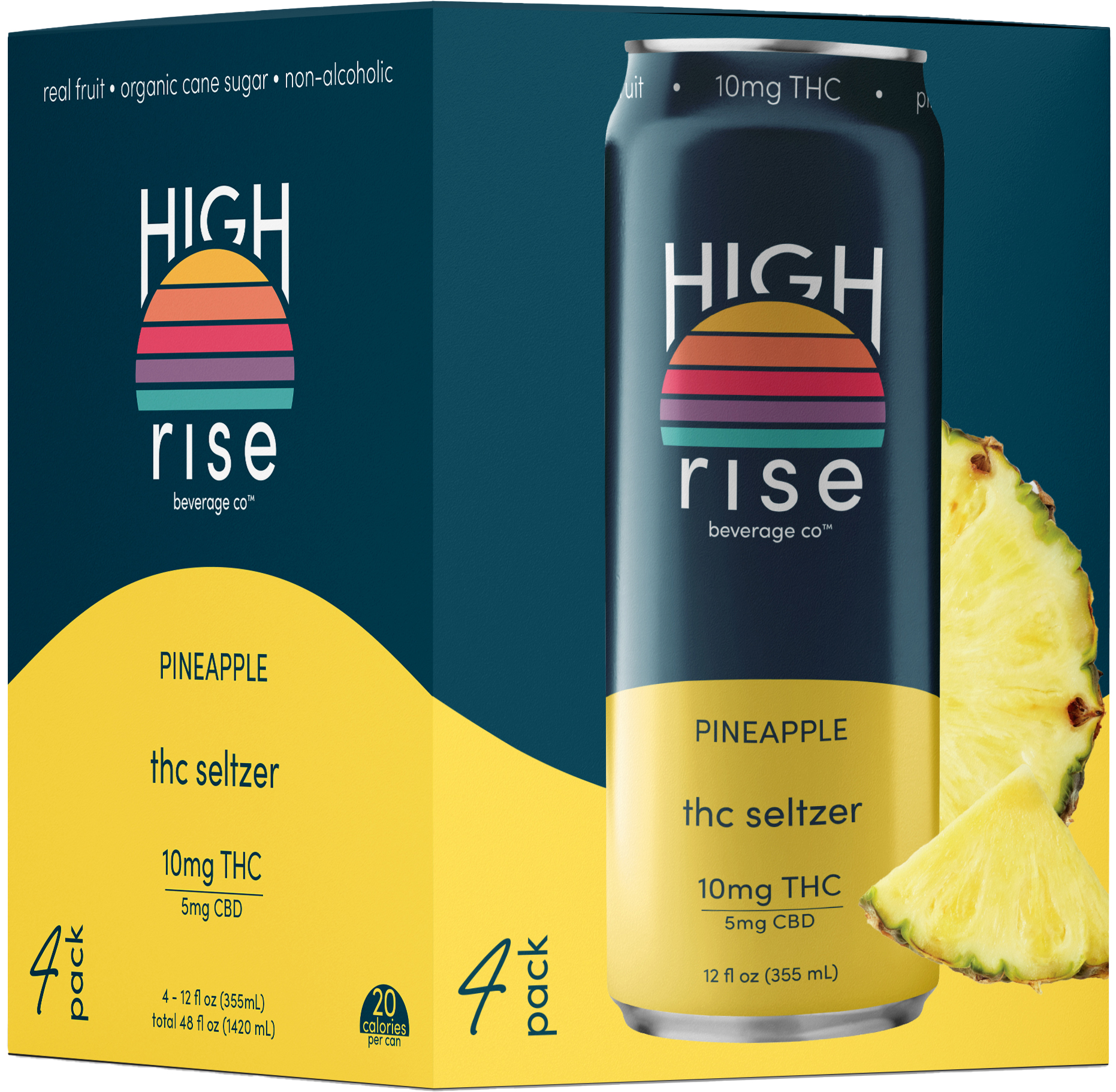 High Rise Pineapple 10mg THC 5mg CBD | 4 pack of 12 oz Can
