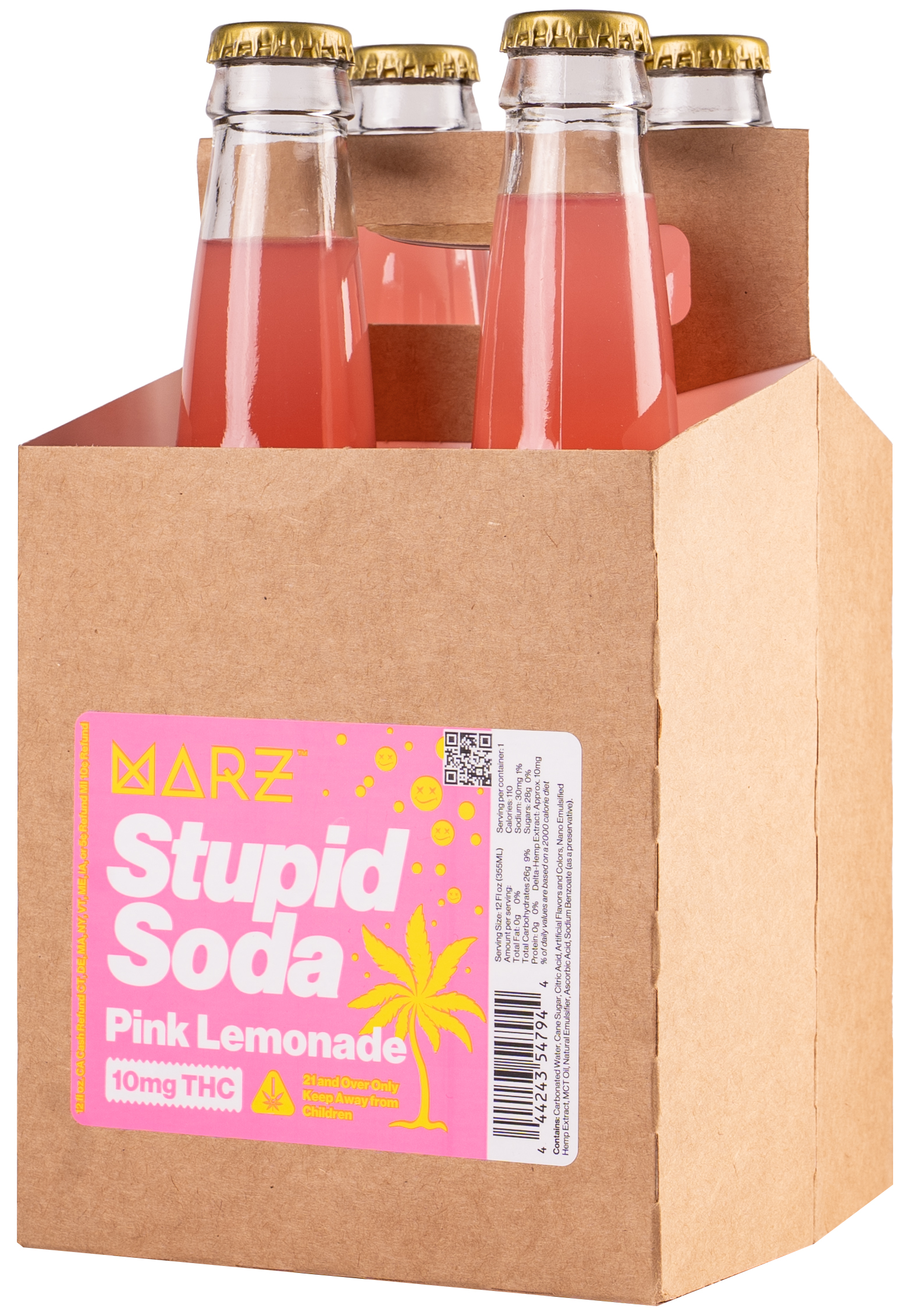 Marz Stupid Soda Pink Lemonade 10MG THC | 4 pack of 12 oz Bottle