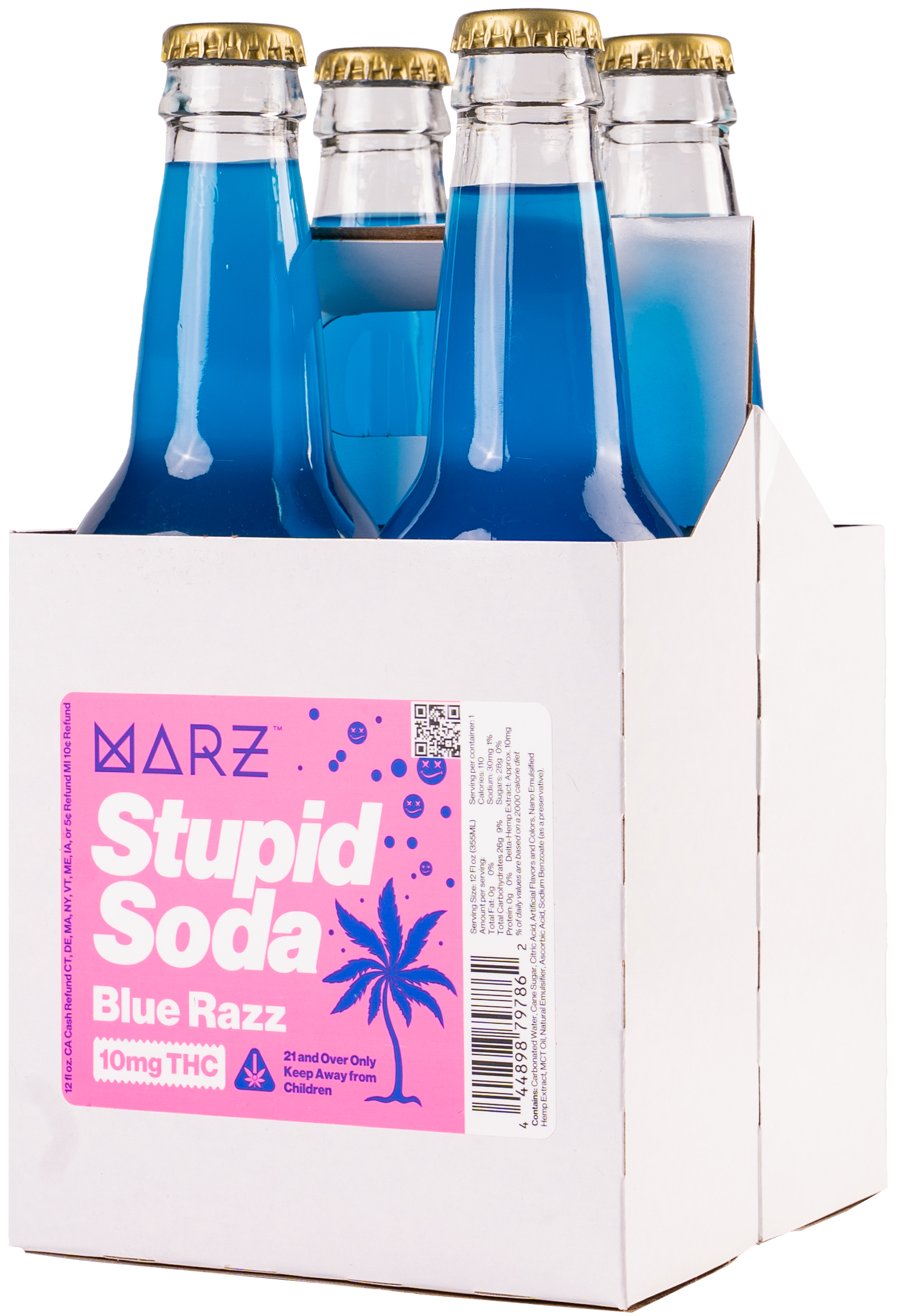 Marz Stupid Soda Blue Razz 10MG THC | 4 pack of 12 oz Bottle