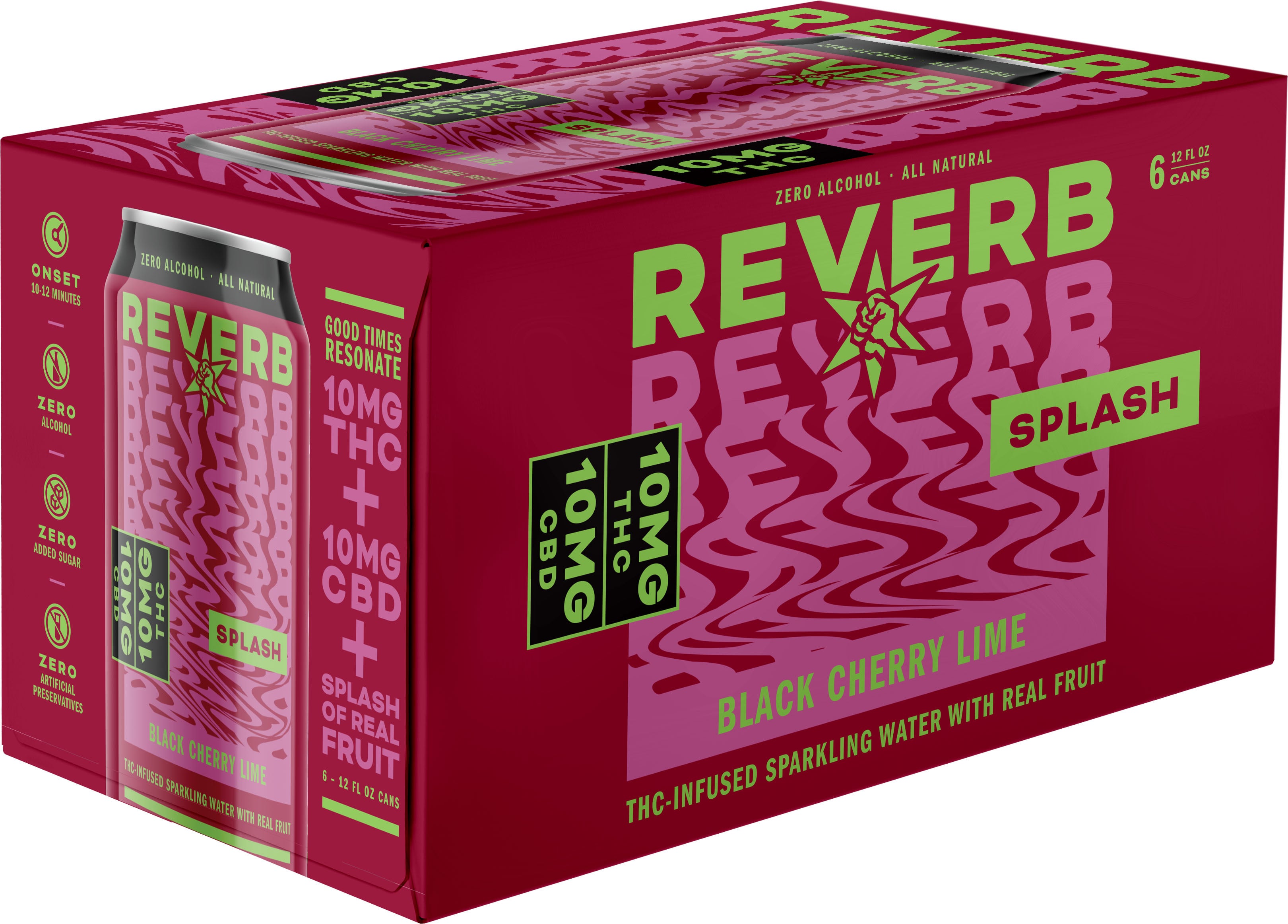 Revolution Reverb Splash Black Cherry Lime 10MG THC 10 MG CBD | 6 pack of  12 oz Can
