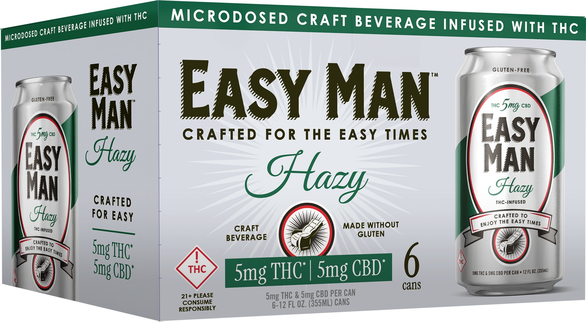 Easy Man Hazy 5mg THC 5mg CBD | 6 pack of 12 oz Can