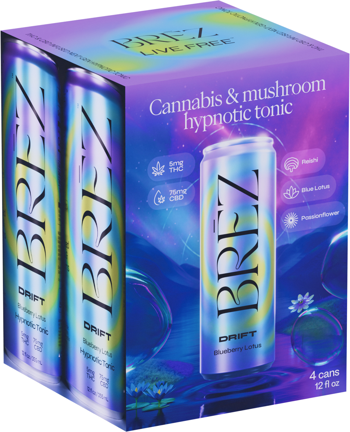 Brez Drift Blueberry Lotus 5MG THC | 4 pack of 12 oz Can