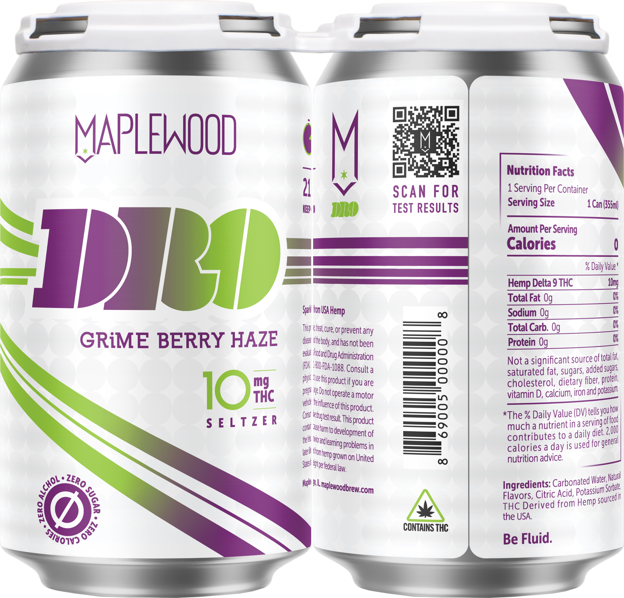 Maplewood DRO Grime Berry Haze 10MG THC | 4 pack of 12 oz Can