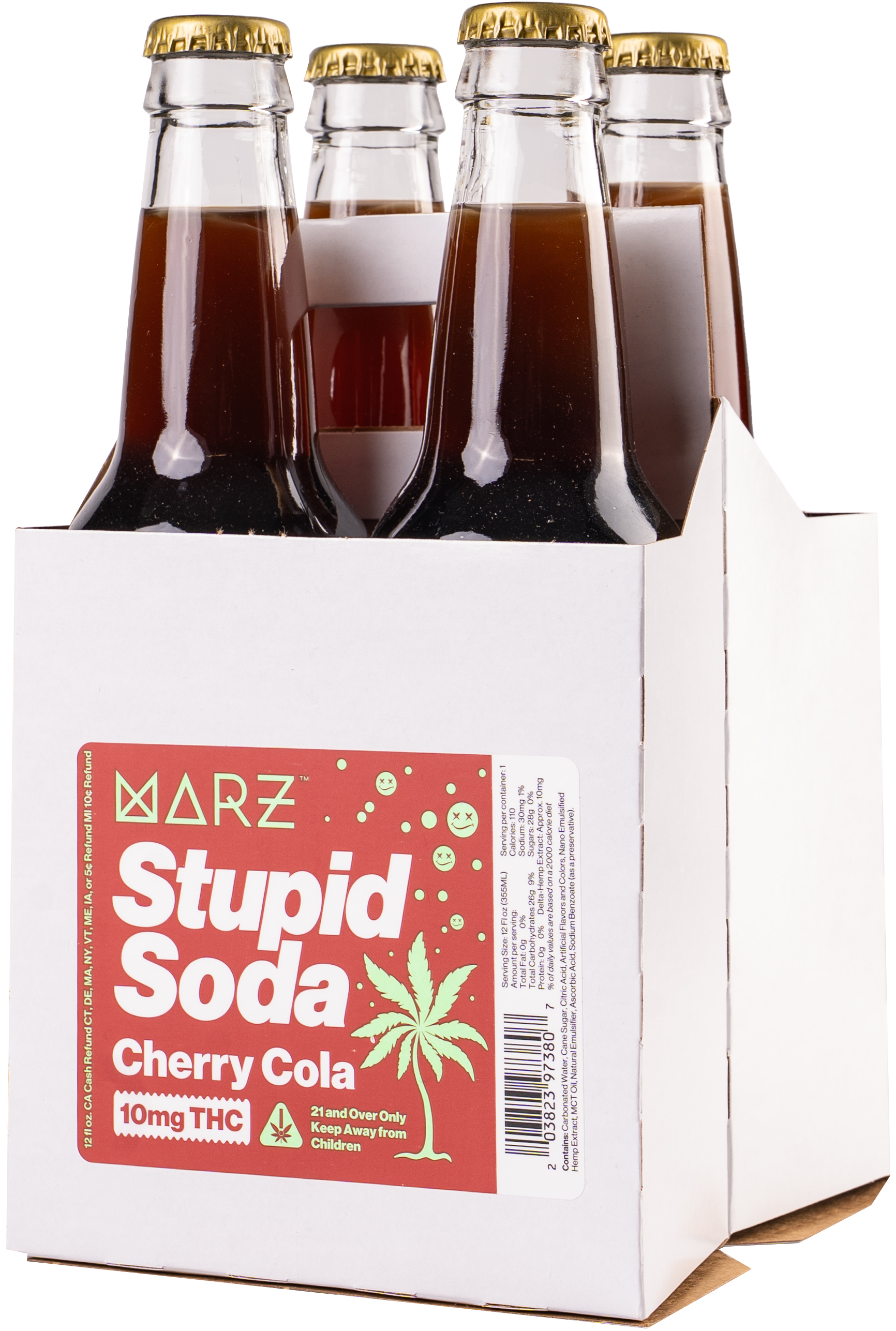 Marz Stupid Soda Cherry Cola 10MG THC | 4 pack of 12 oz Bottle