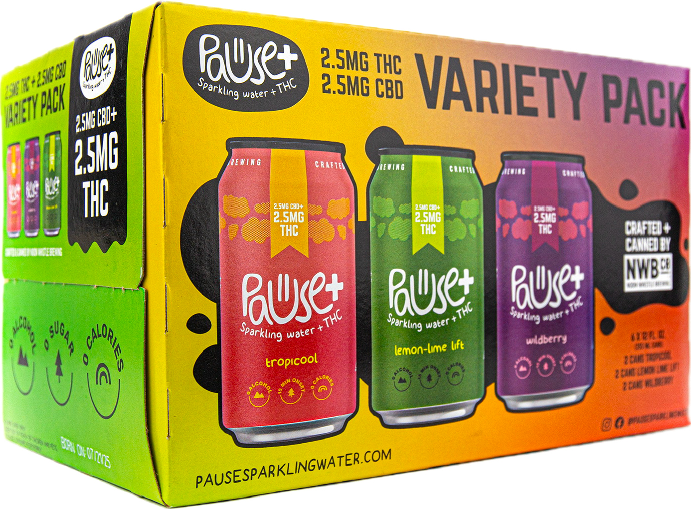 Pause+ Sparkling Water Variety Pack 2.5MG THC 2.5MG CBD | 6 pack