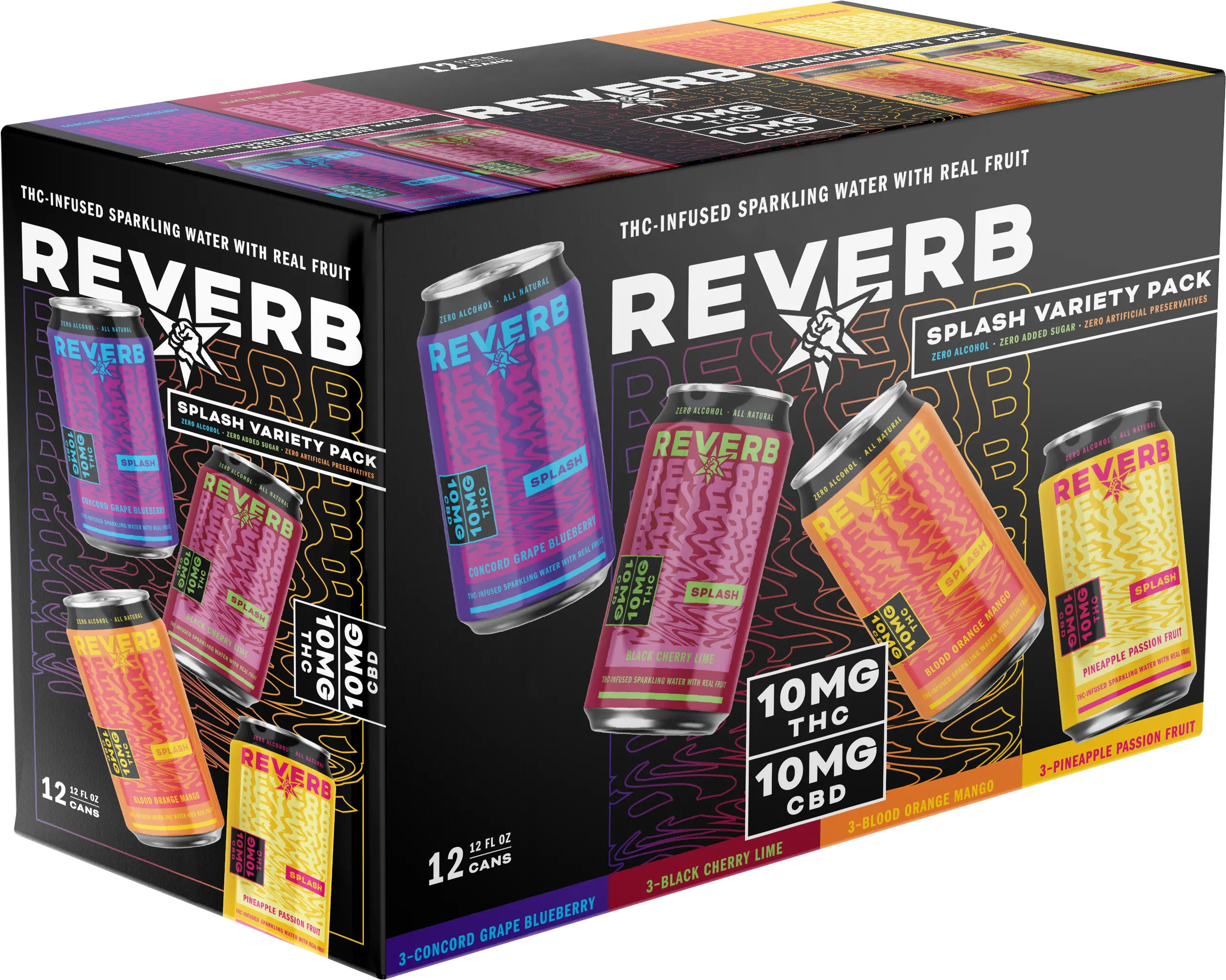Revolution Reverb Splash Variety Pack 10MG THC 10MG CBD | 12 pack of 12 oz  Can