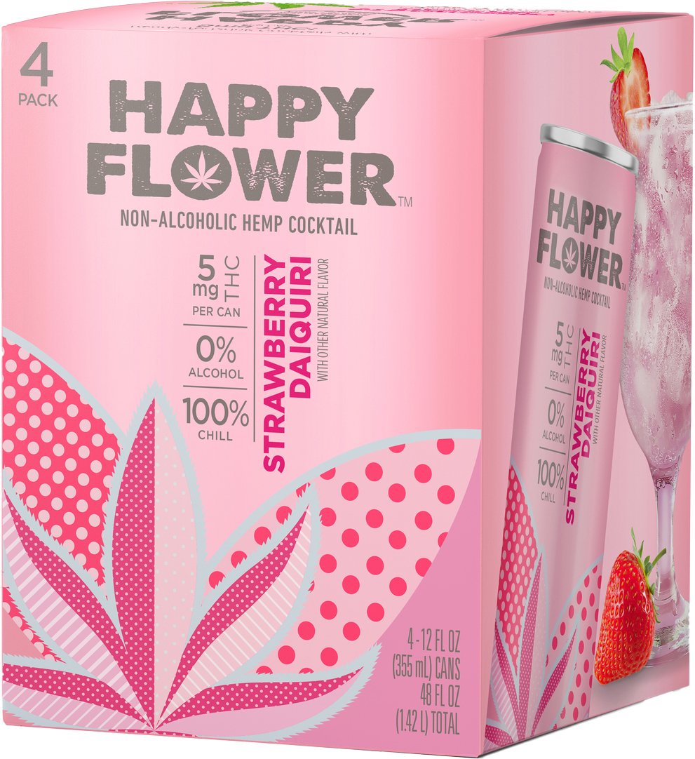 Happy Flower Strawberry Daquiri 5MG THC | 4 pack of 12 oz Can