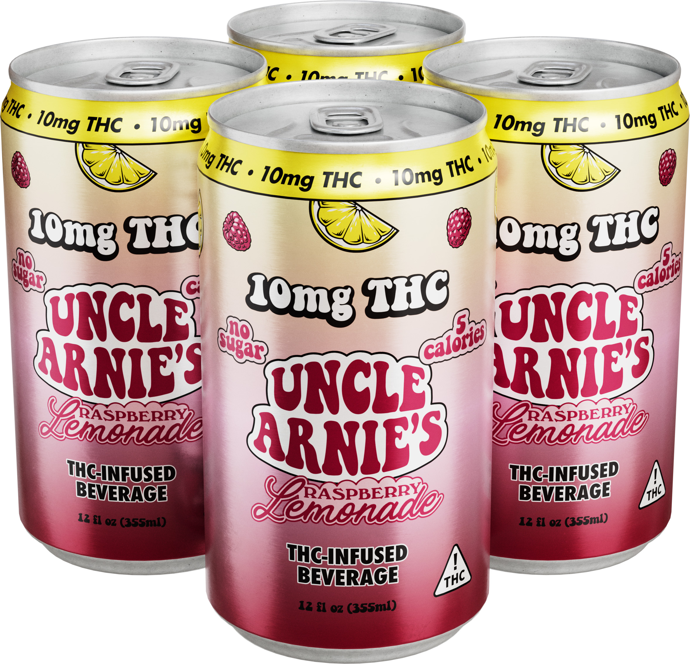 Uncle Arnie's Raspberry Lemonade 10MG THC | 4 pack of 12 oz Can