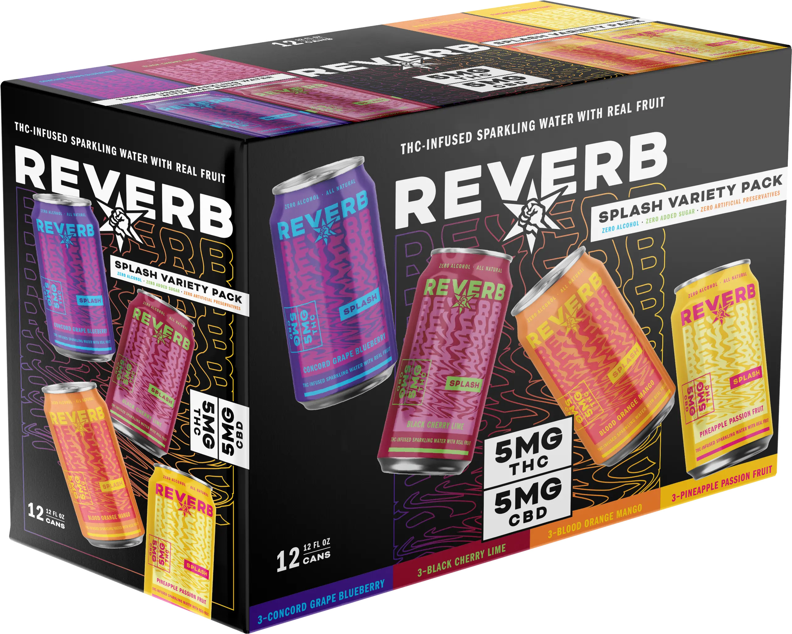 Revolution Reverb Splash Variety Pack 5MG THC 5MG CBD | 12 pack of