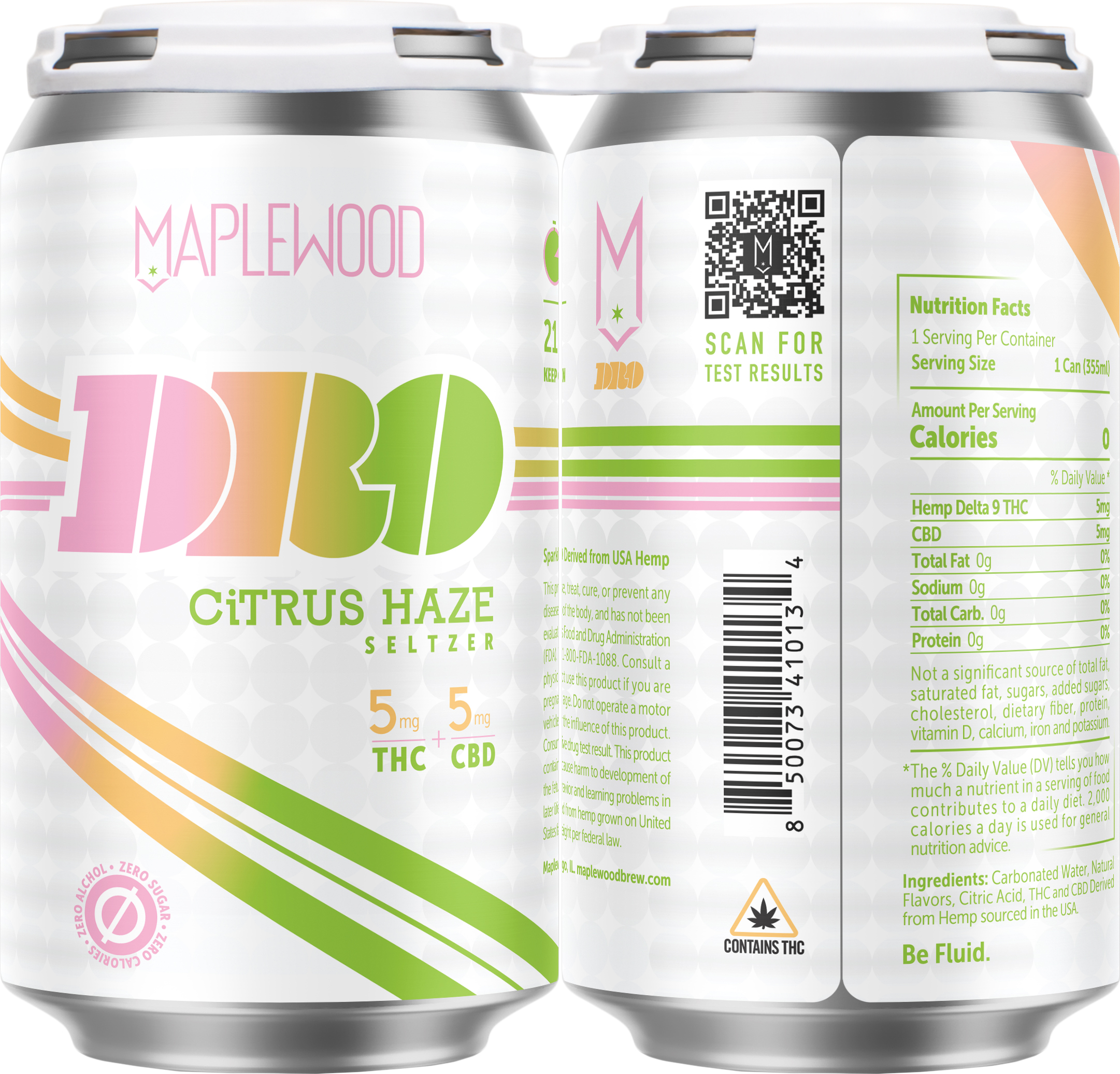 Maplewood DRO Citrus Haze 5MG THC 5MG CBD | 4 pack of 12 oz Can