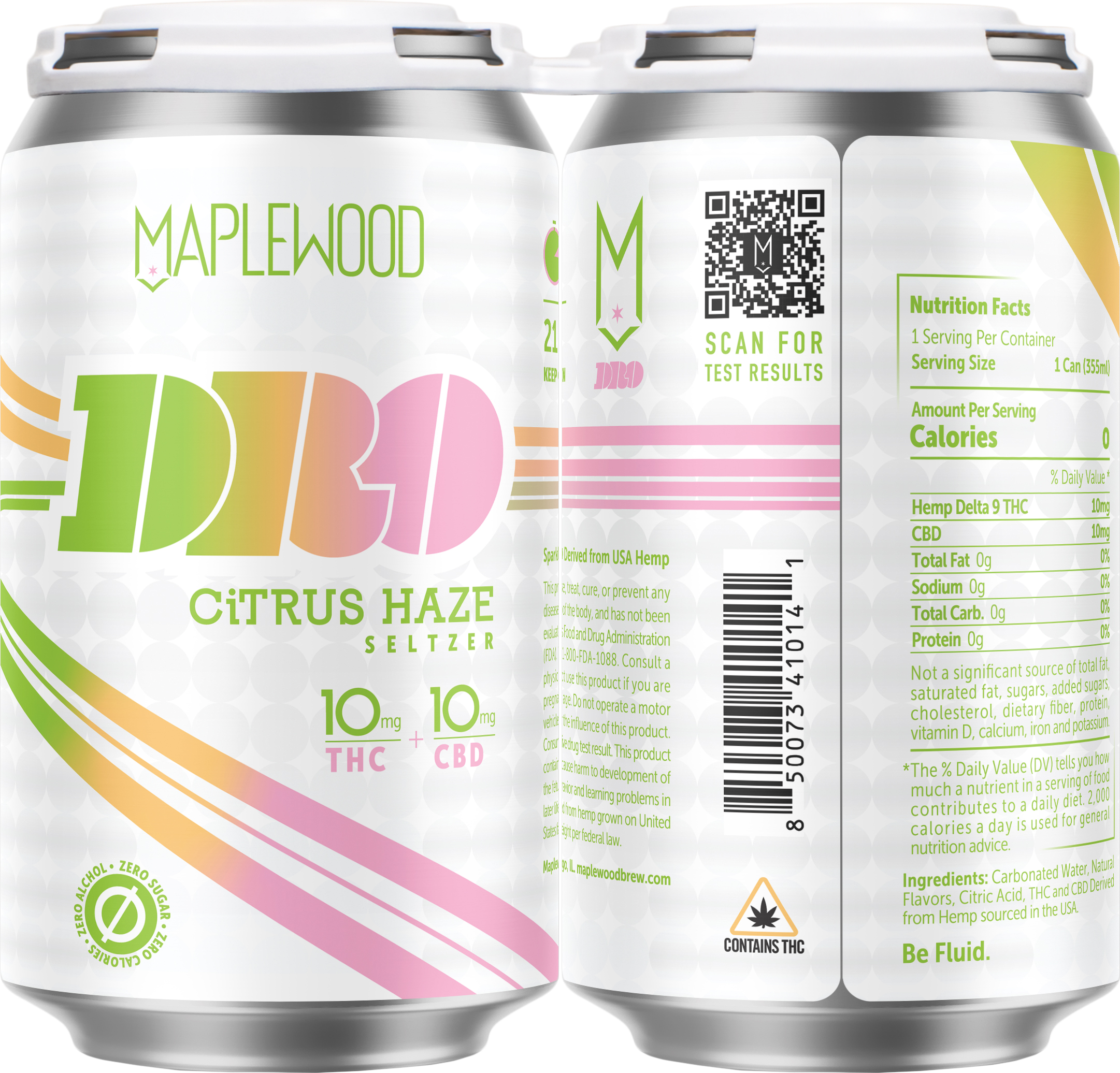 Maplewood DRO Citrus Haze 10MG THC 10 MG CBD | 4 pack of 12 oz Can