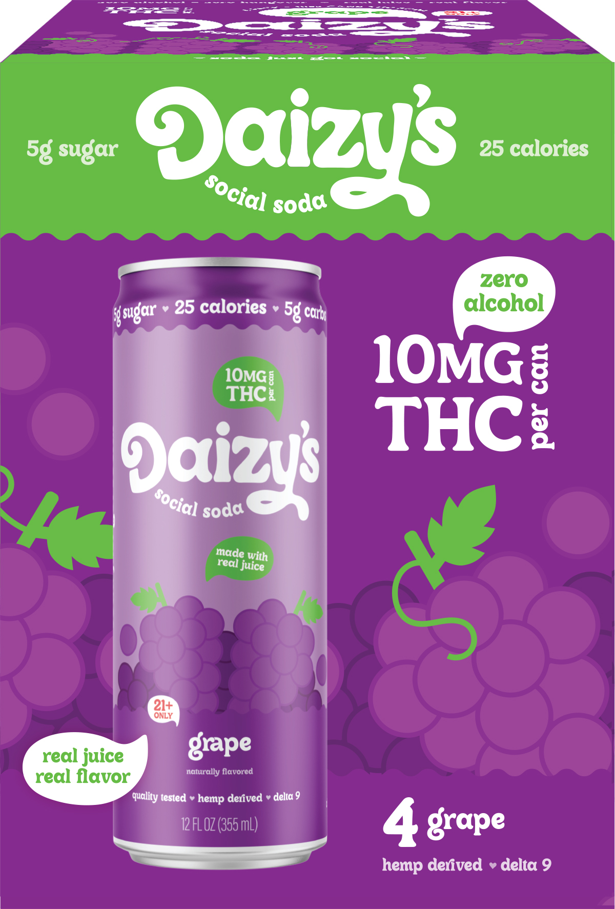 Daizy's Social Soda Grape 10mg THC | 4 pack of 12 oz Can