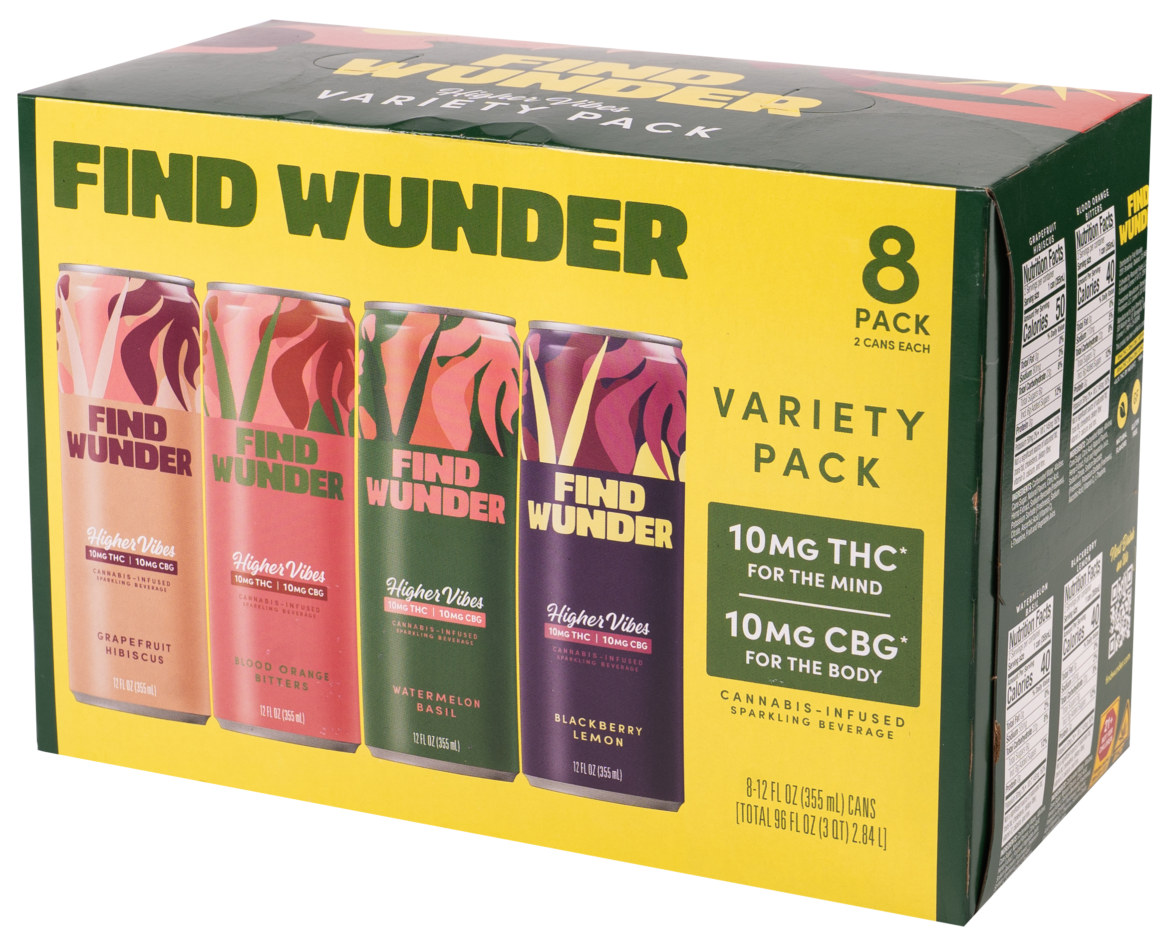 Find Wunder Higher Vibes Variety Pack 10mg THC 10mg CBG | 8 pack