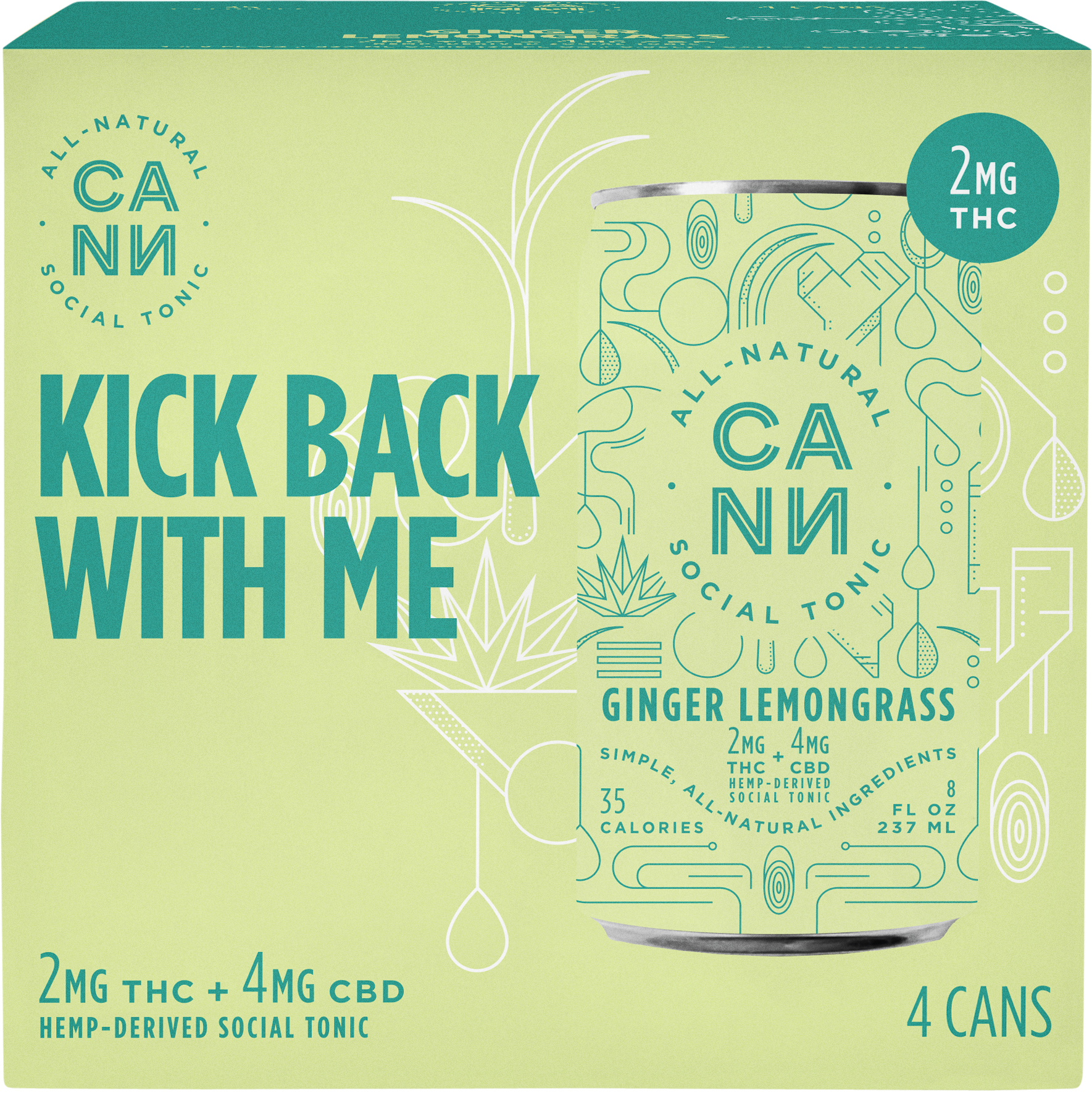 Cann Tonic Ginger Lemongrass 2mg THC 4mg CBD | 4 pack of 8 oz Can