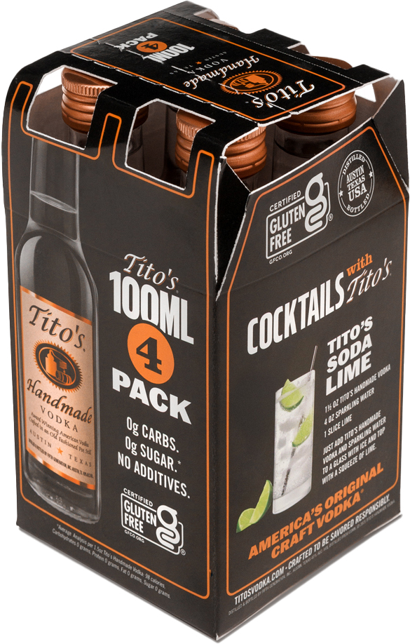 Tito's Handmade Vodka 4 Pack Bottles | 4 pack of 100 ml Bottle