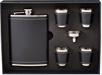 Wrap Art Black Flask Gift Set Funnel and 4 Shot Cups Boxed