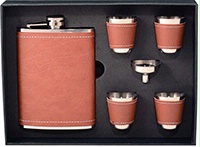 Wrap Art Brown Flask Gift Set Funnel 4 Shot Cups Gift Boxed