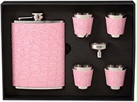 Wrap Art Gift Set Pink Flask Funnel and Four Shot Cups Boxed
