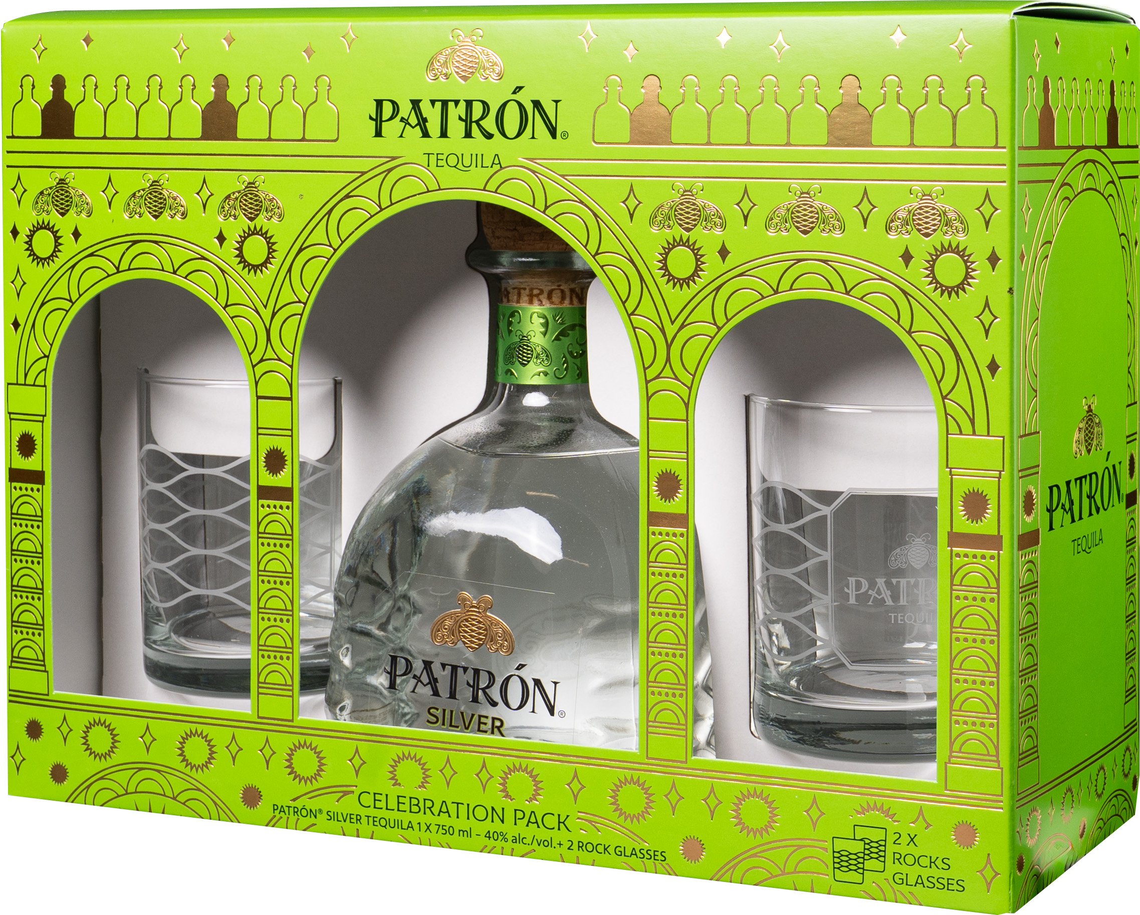 Patron Silver Glassware Set | 750 ml Bottle