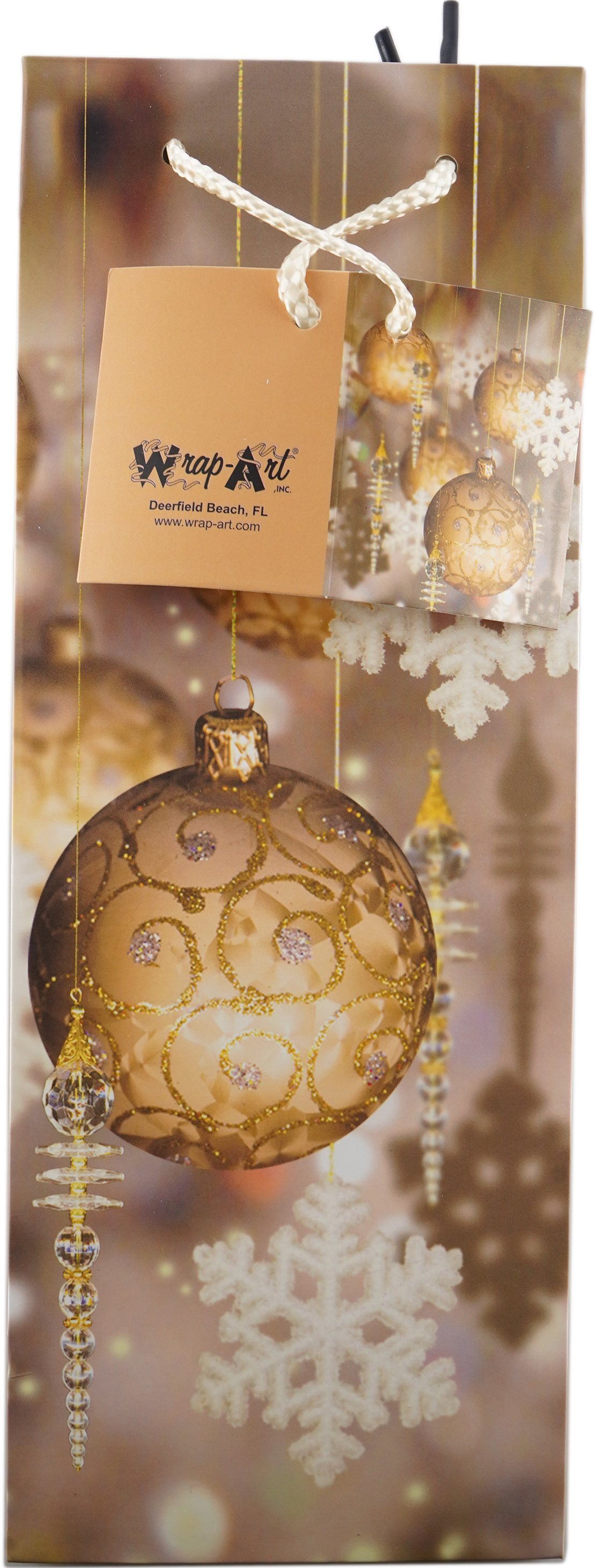 Wrap Art 1 Bottle Festive Holiday Ornaments Gold Rope Handle