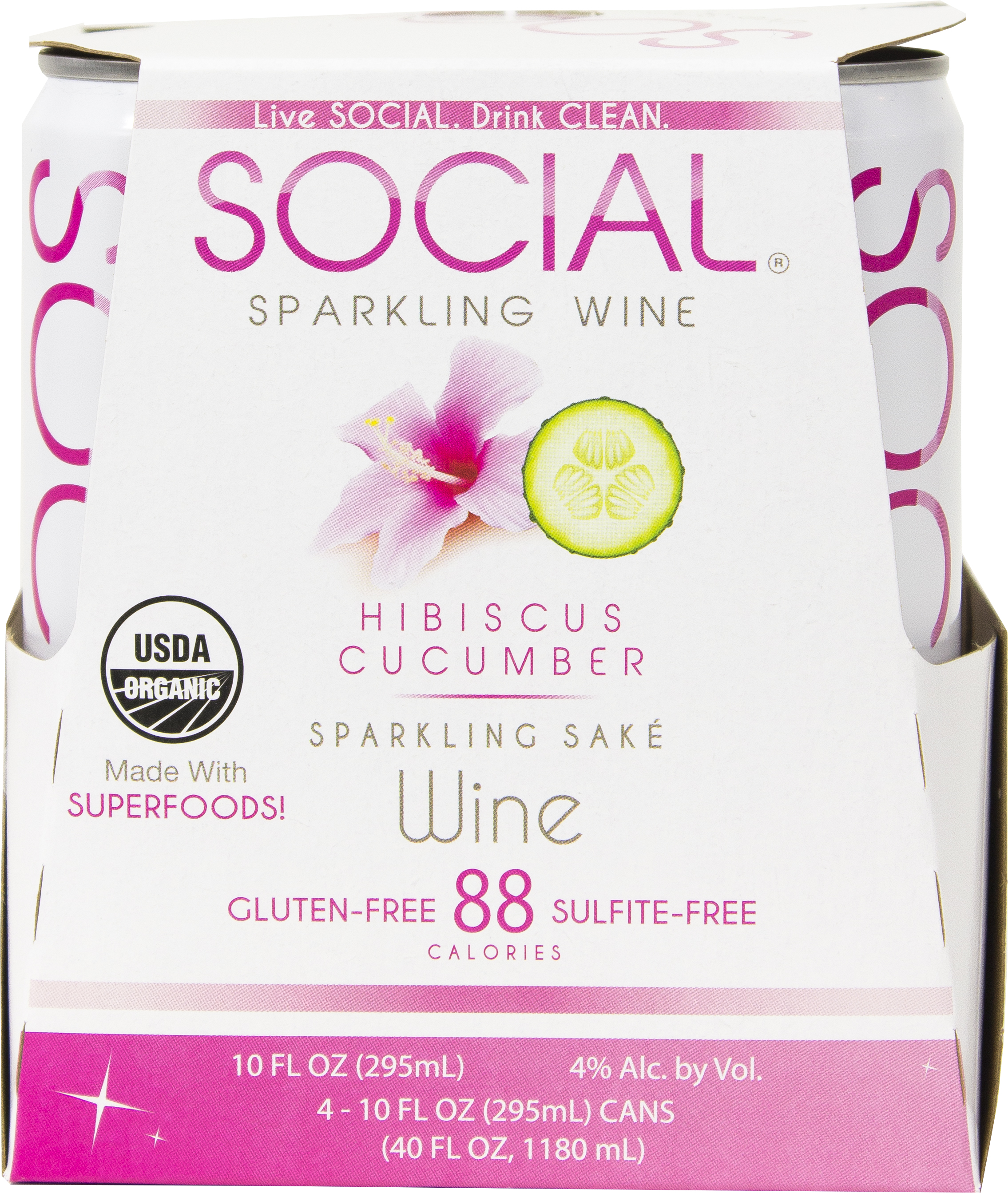 Social Sparkling Wine Hibiscus Cucumber Sparkling Sake 4 pack