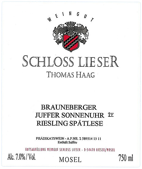 Schloss Lieser Braun Juff Sonnen Spatlese 2014
