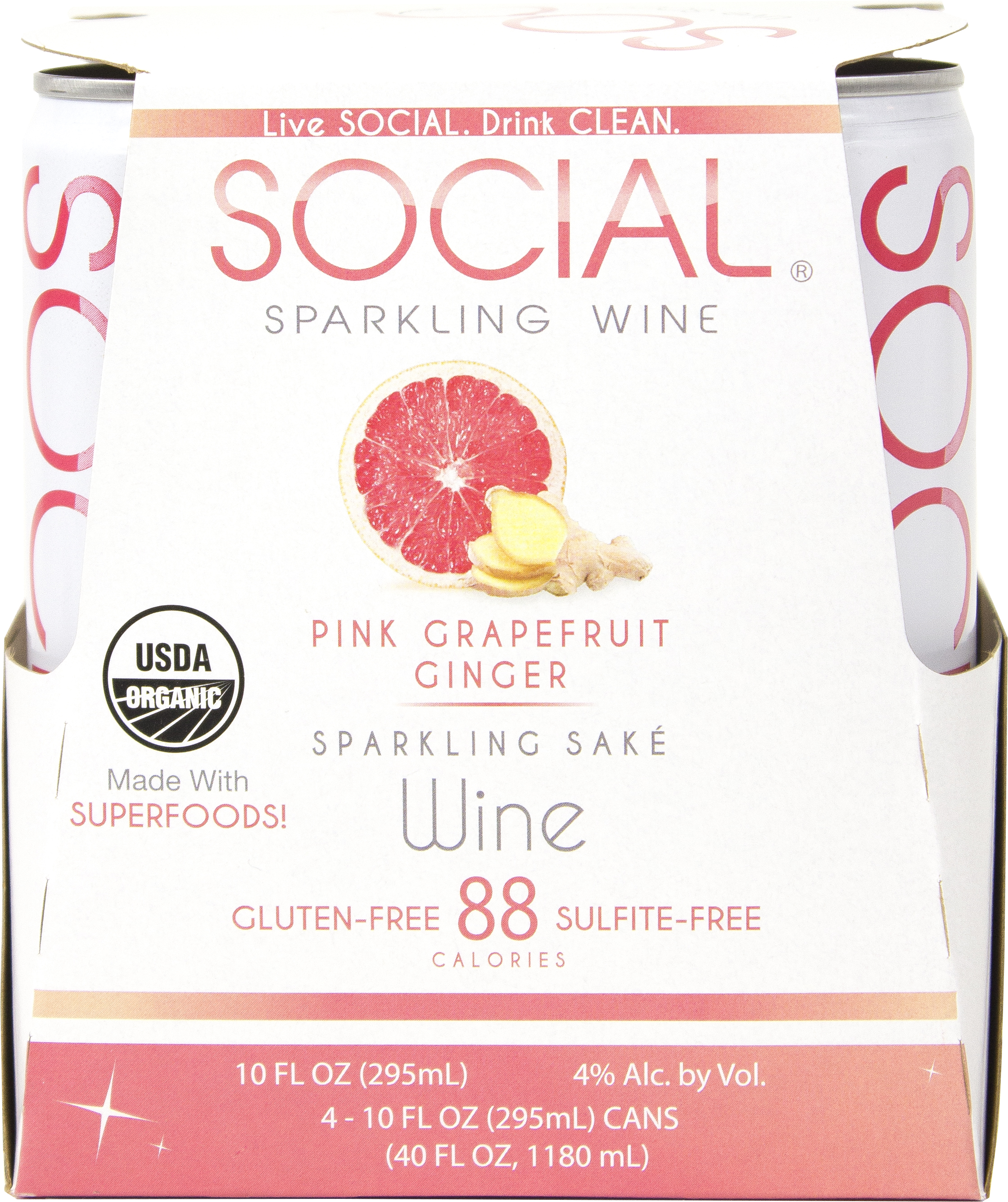 Social Sparkling Wine Pink Grapefruit Ginger Sparkling Sake 4 pack