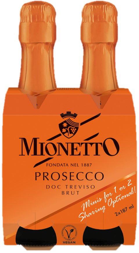 Mionetto Prosecco Brut 2 Pack | 2 pack of 187 ml Bottle