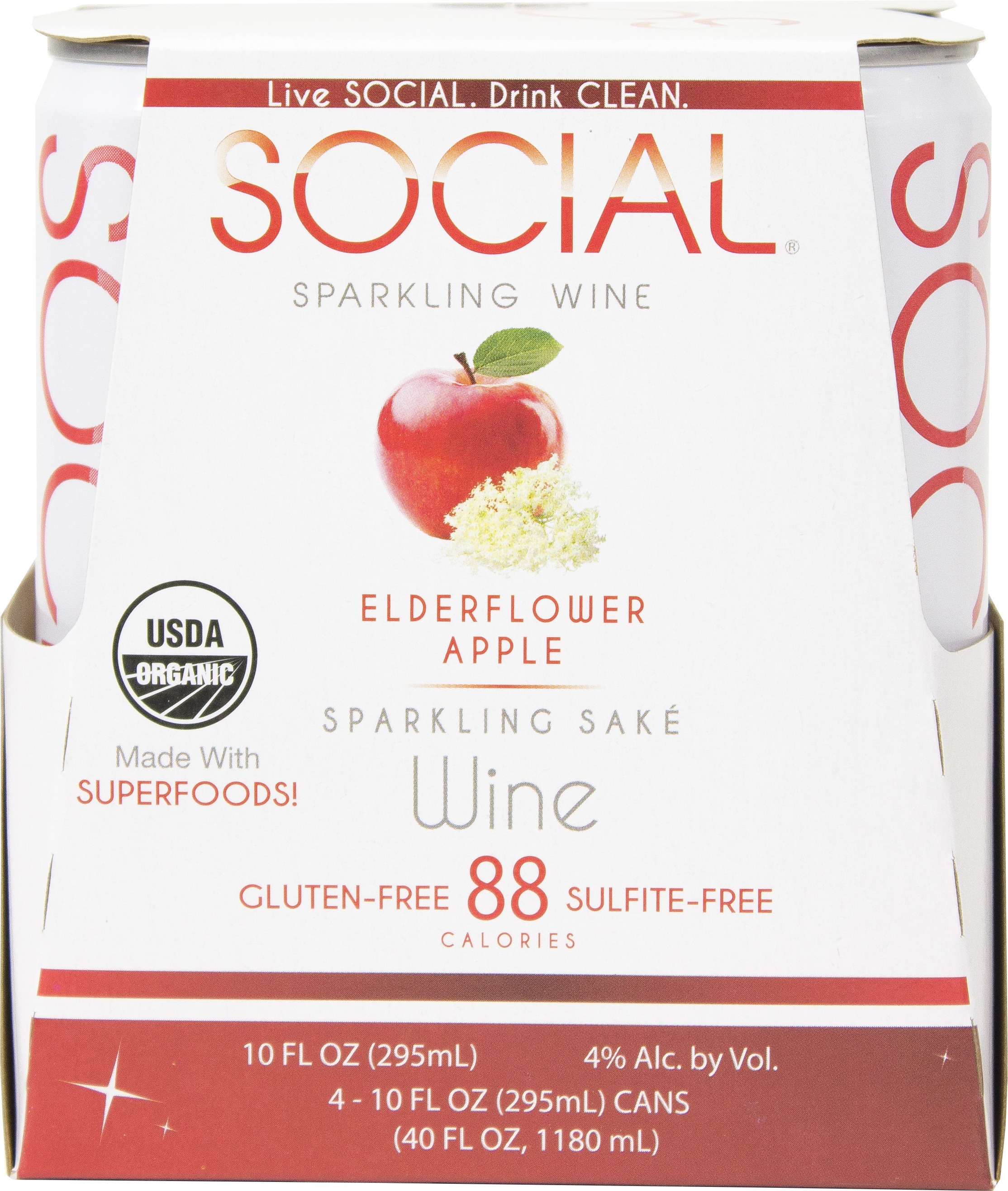 Social Sparkling Wine Elderflower Apple Sparkling Sake 4 pack