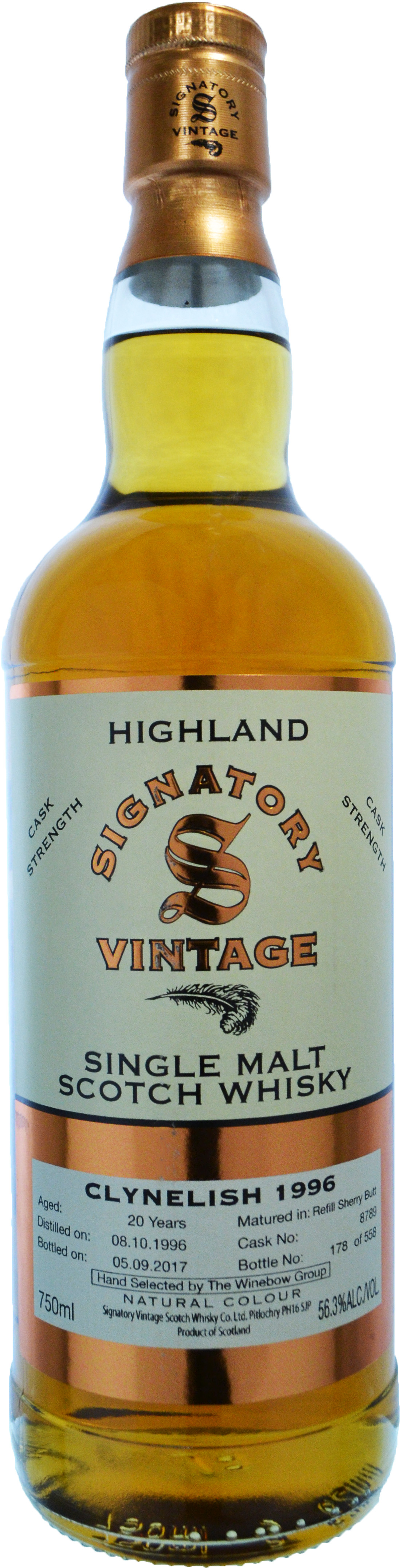 Signatory Clynelish 20 year old Refill Sherry Butt # 8789 Winebow Select 1996