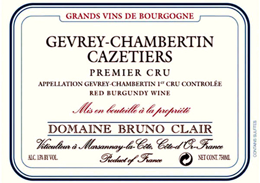 Domaine Bruno Clair Gevrey Chambertin Les Cazetiers 2015