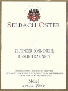 Selbach Oster Zeltinger Sonnenuhr Riesling Kabinett 2016