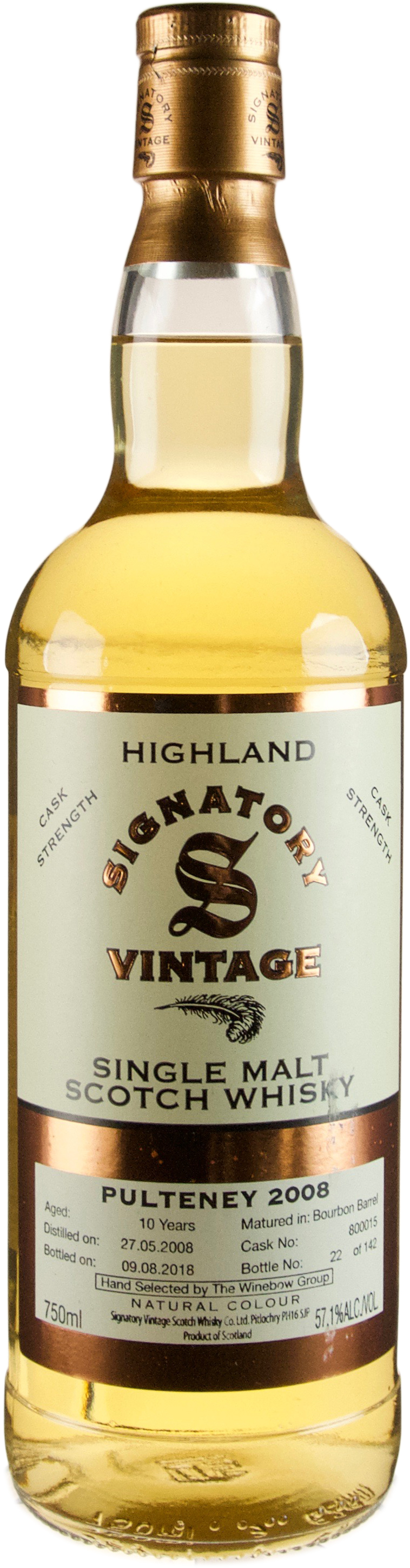 Signatory Pulteney 10 year old ex Bourbon Barrel # 800015 Winebow Cask Selection 2008