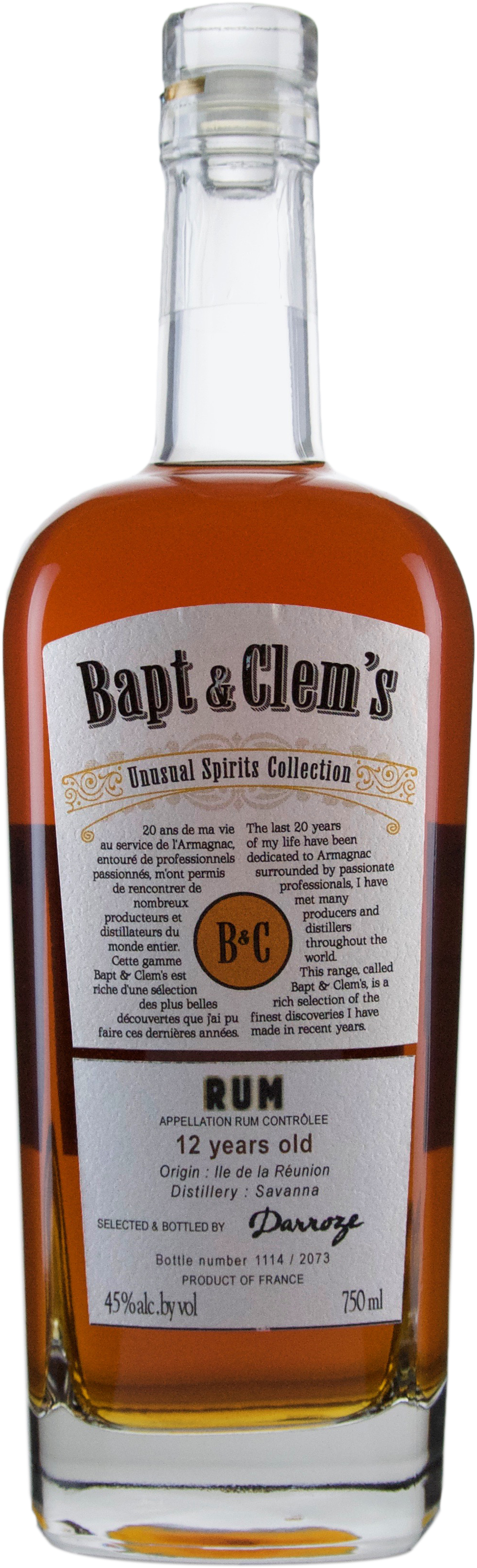 Bapt & Clem's 12 year old Reunion Island Rhum From Savanna Distillery