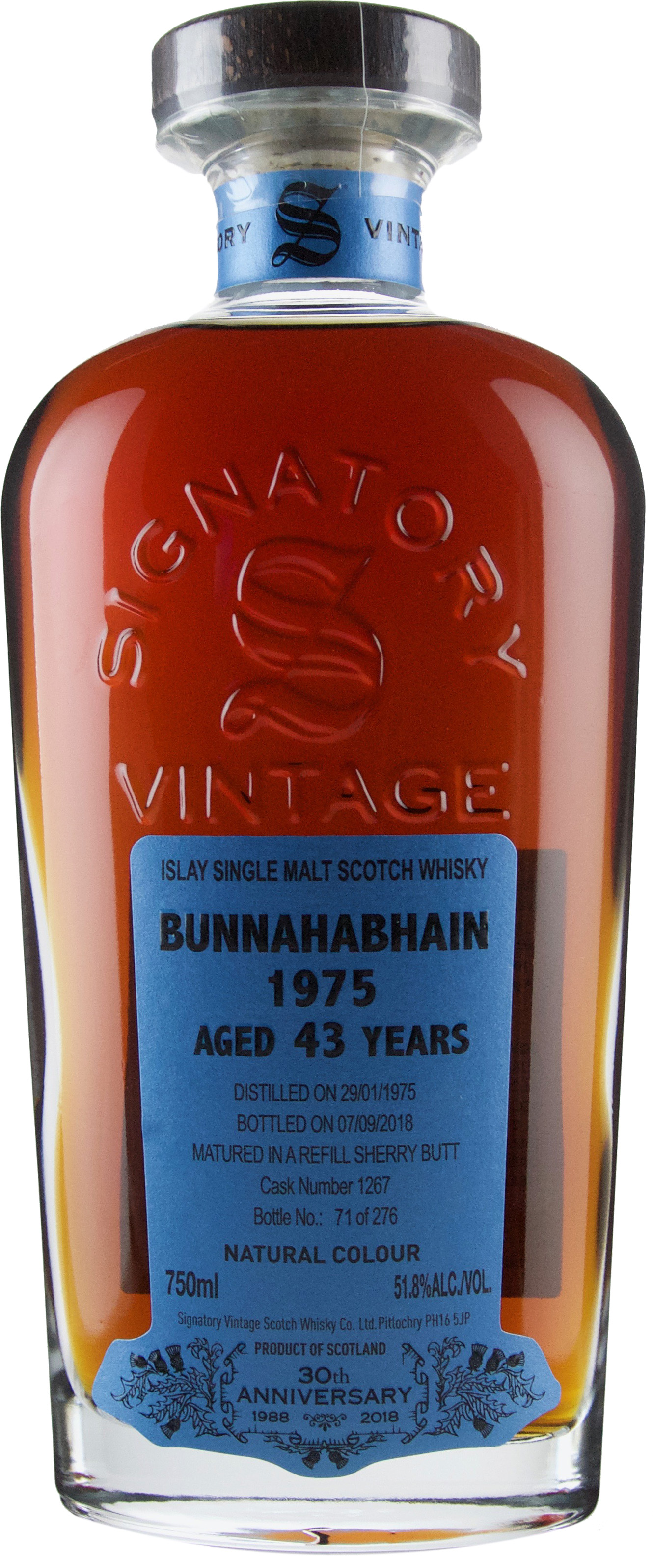 Signatory 30th Anniversary Bunnahabhain 43 year old from Refill Sherry Butt #1267 1975