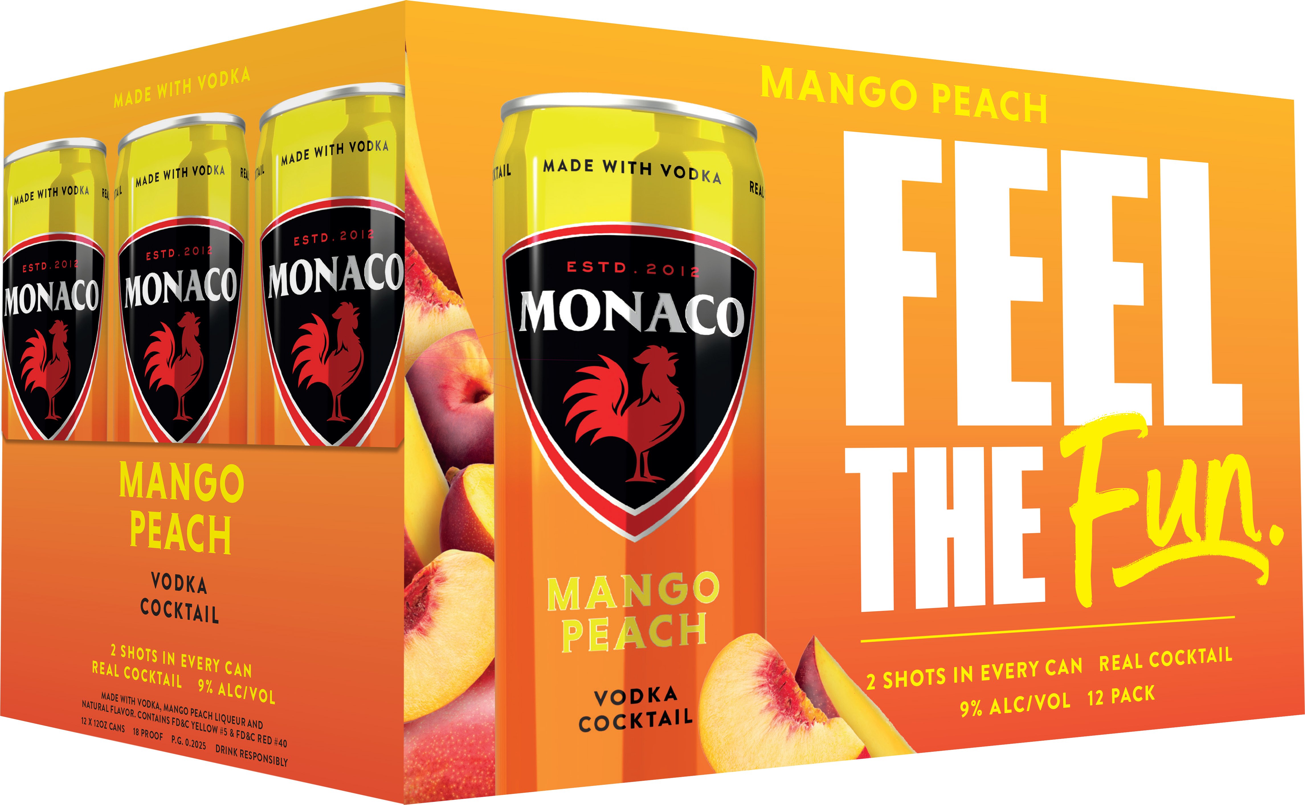 モナコ「monaco」 Monaco Mango Peach Vodka Cocktail 12 Pack | 12 pack of 355 ml Can