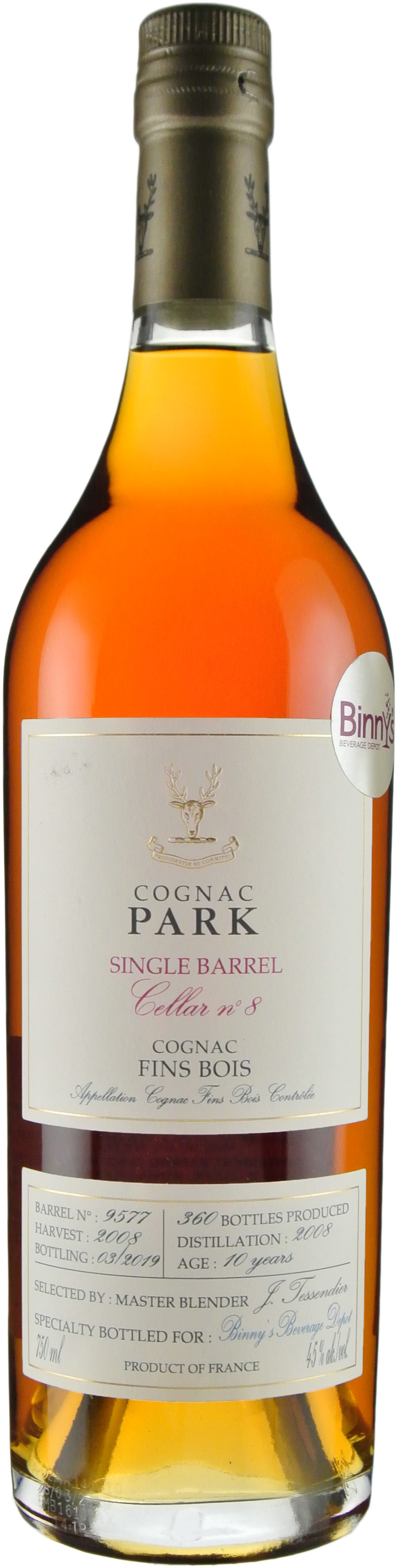 Park Cognac Cellar No. 8 10 year old Fins Bois Binny's Handpicked SIngle Cask 2008