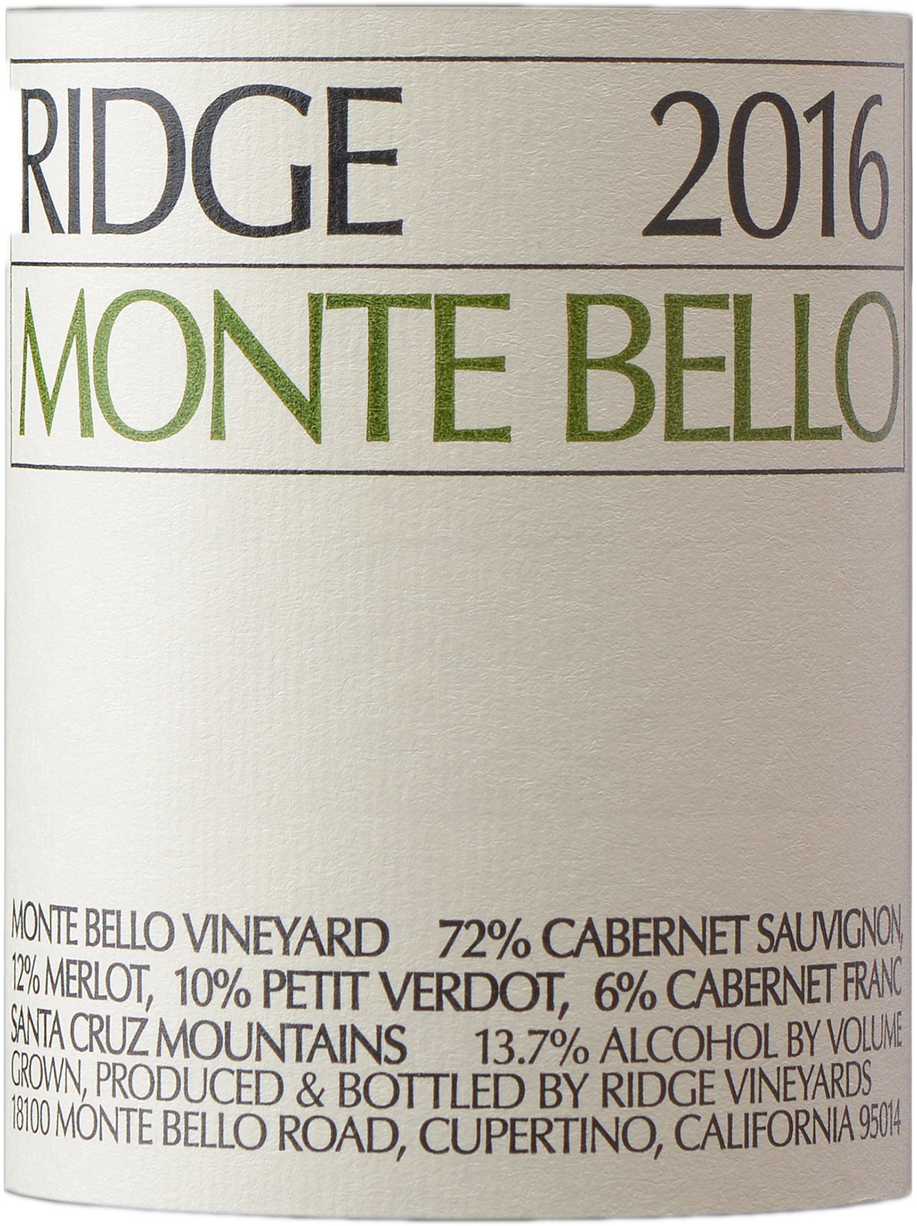 Ridge Monte Bello 2016 Half Bottle