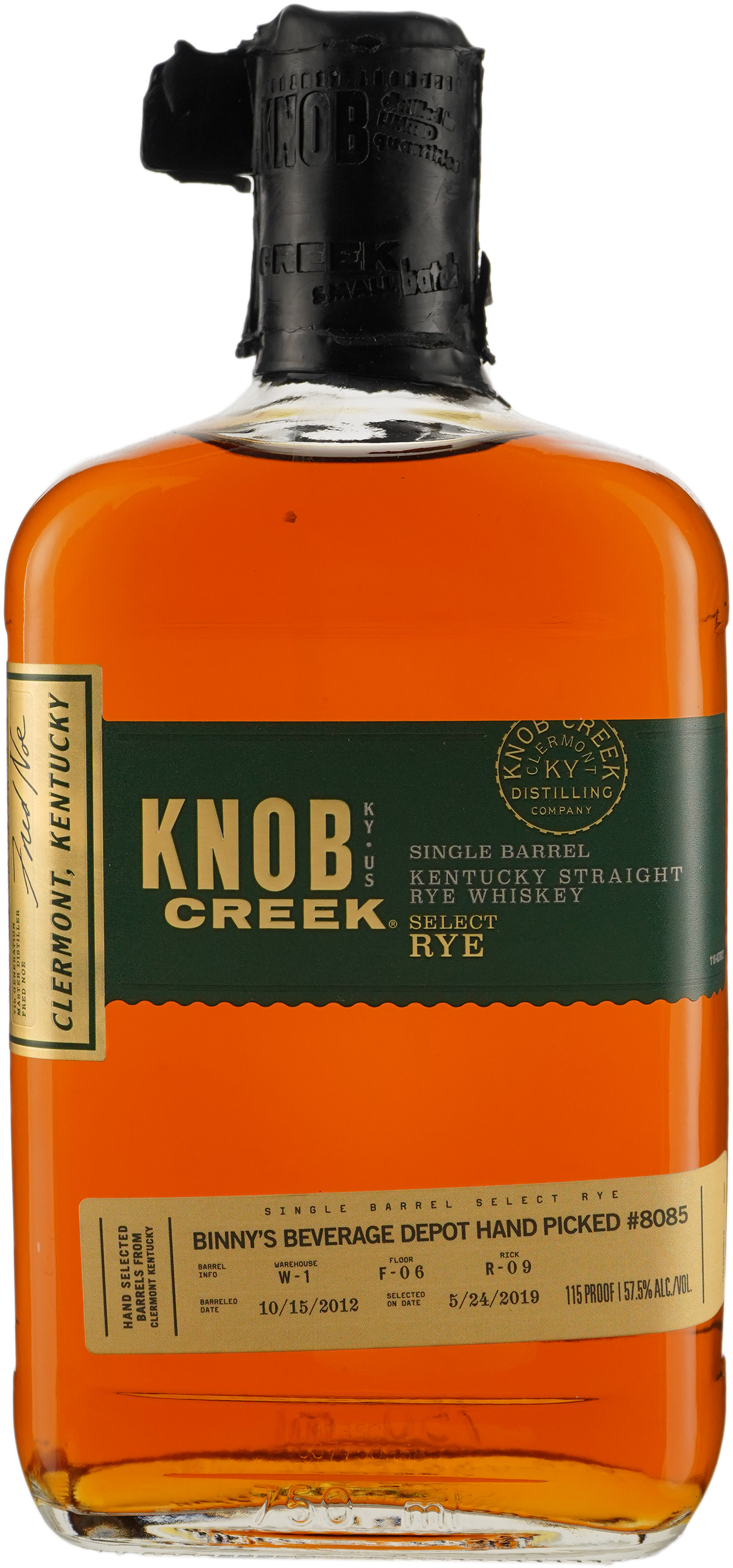 Knob Creek Rye Single Barrel # 8085 l-6-9(1) 10/15/2012 Binny's Handpicked