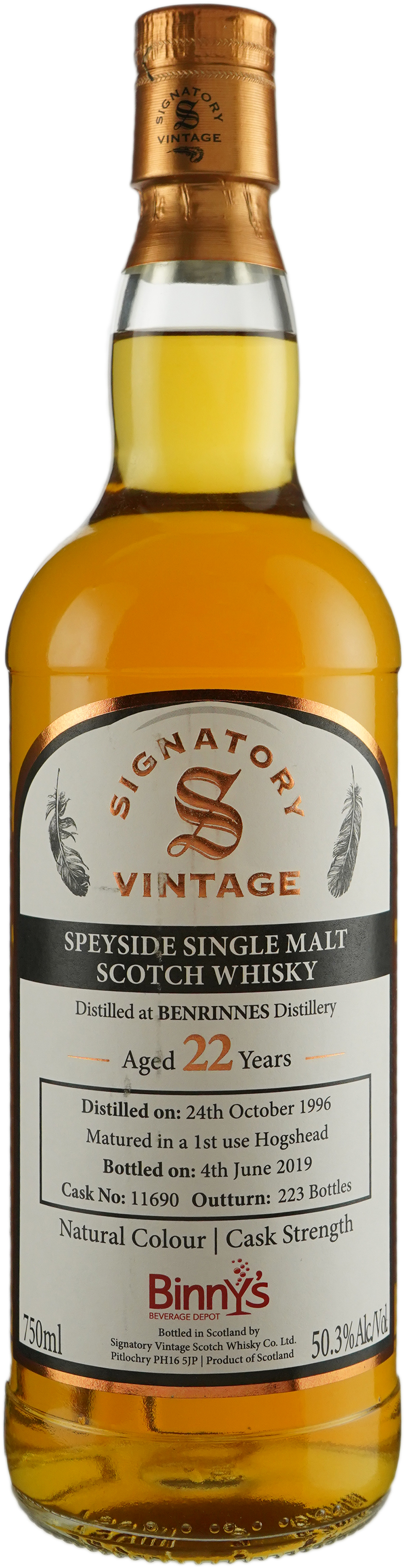 Signatory Benrinnes 22 year old First Fill Hogshead # 11690 Binny's Handpicked 1996