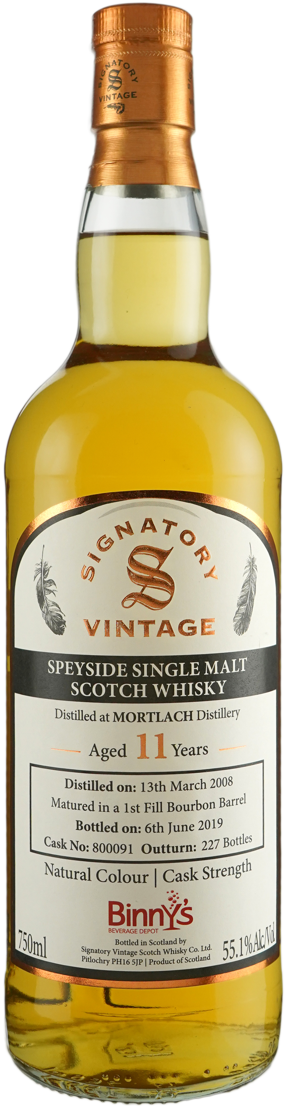 Signatory Mortlach 11 year old First Fill Bourbon Barrel # 800091 Binny's Handpicked 2008