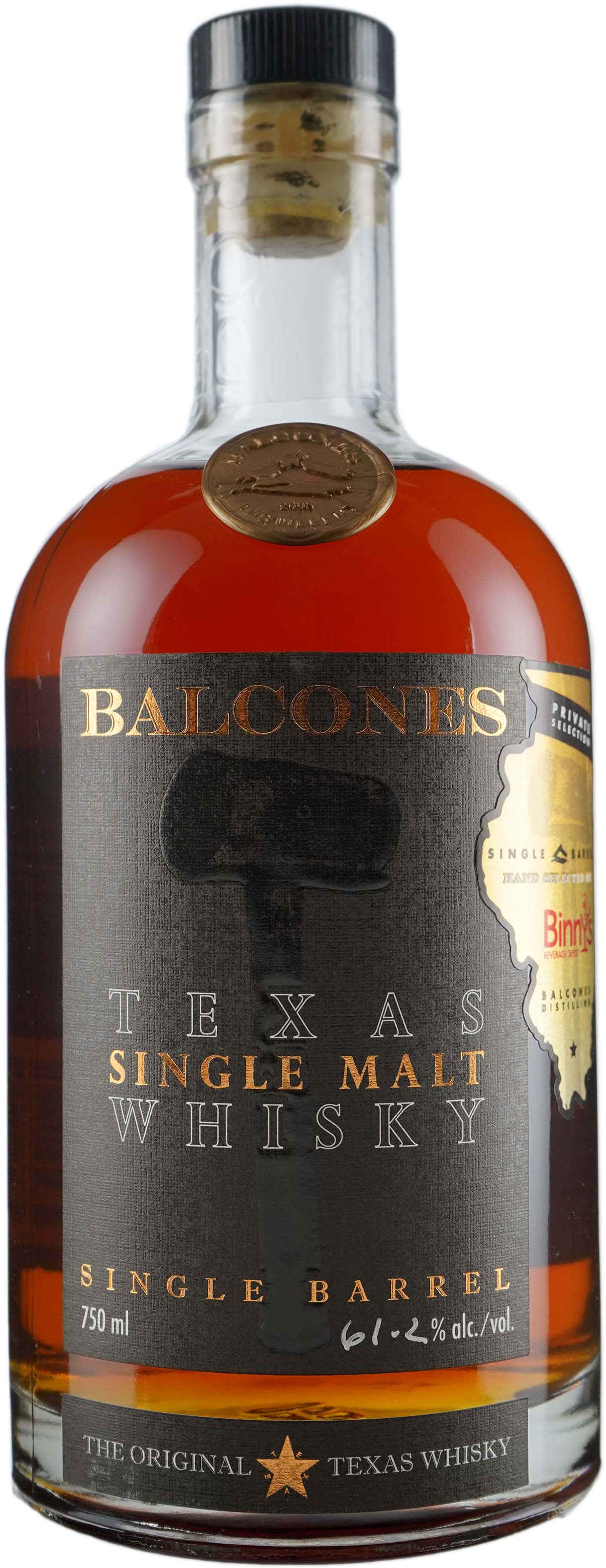 Balcones Texas Single Malt ex Blue Corn Bourbon Barrel # 9435 Cask Strength Binny's Handpicked
