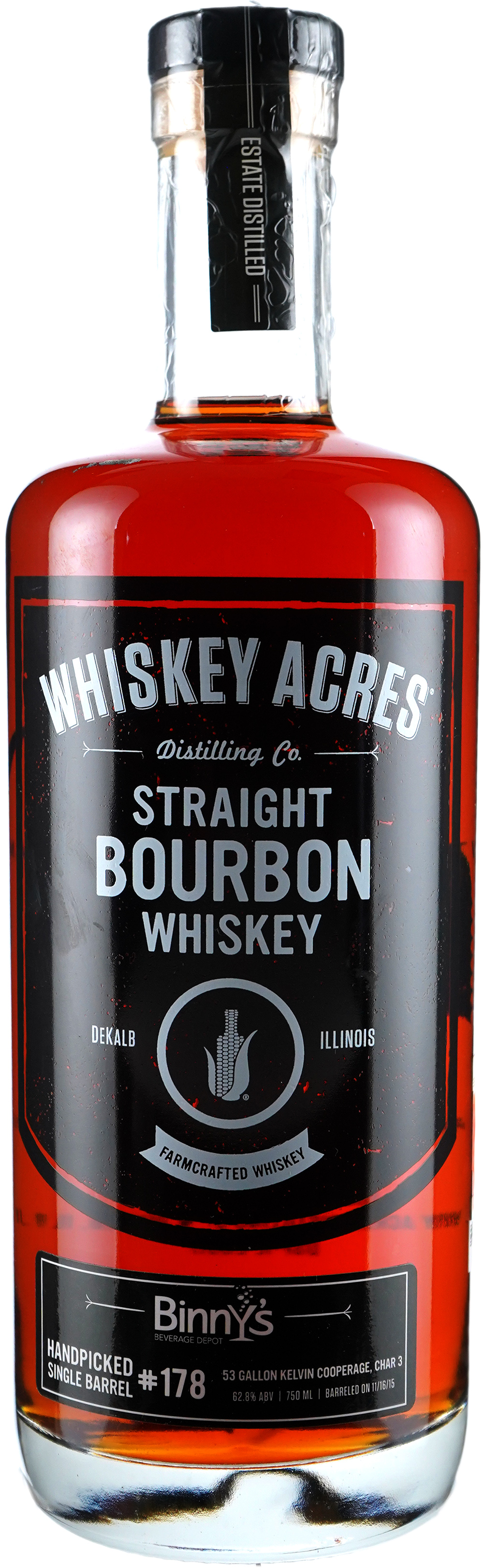 Whiskey Acres Bourbon Farmcrafted Single Barrel # 178 Binny's Handpicked